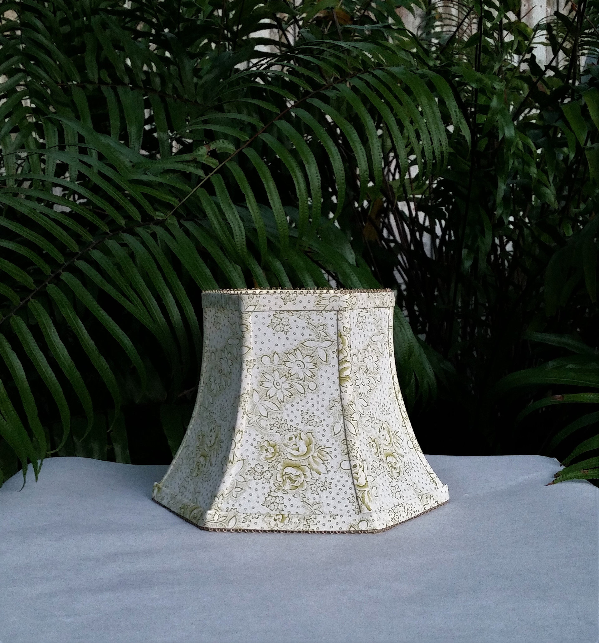 Green and White Floral Lampshade, Vervain Fabric