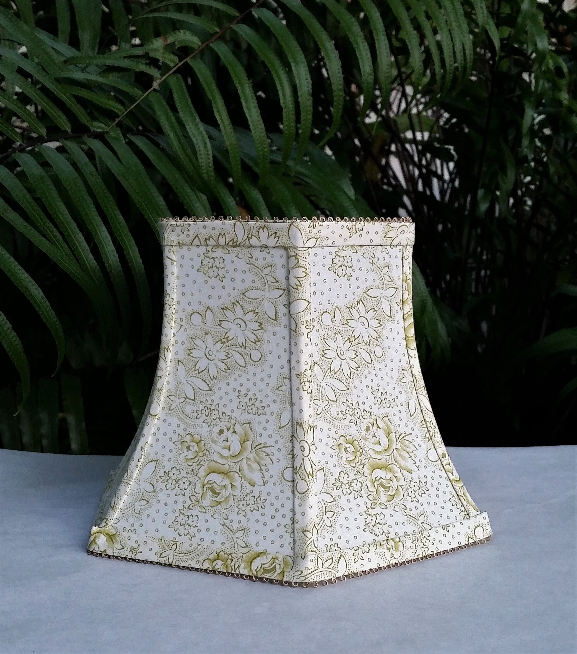 Green and White Floral Lampshade, Vervain Fabric