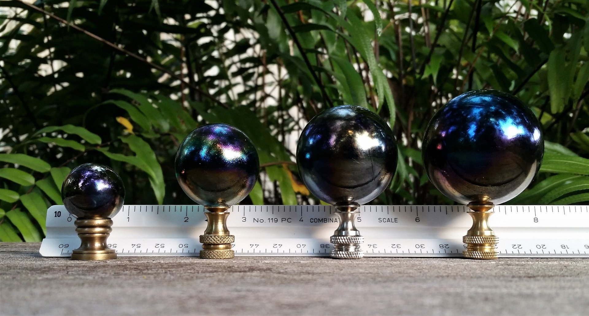 Lamp Finial, Black, Rainbow, Glass Marble