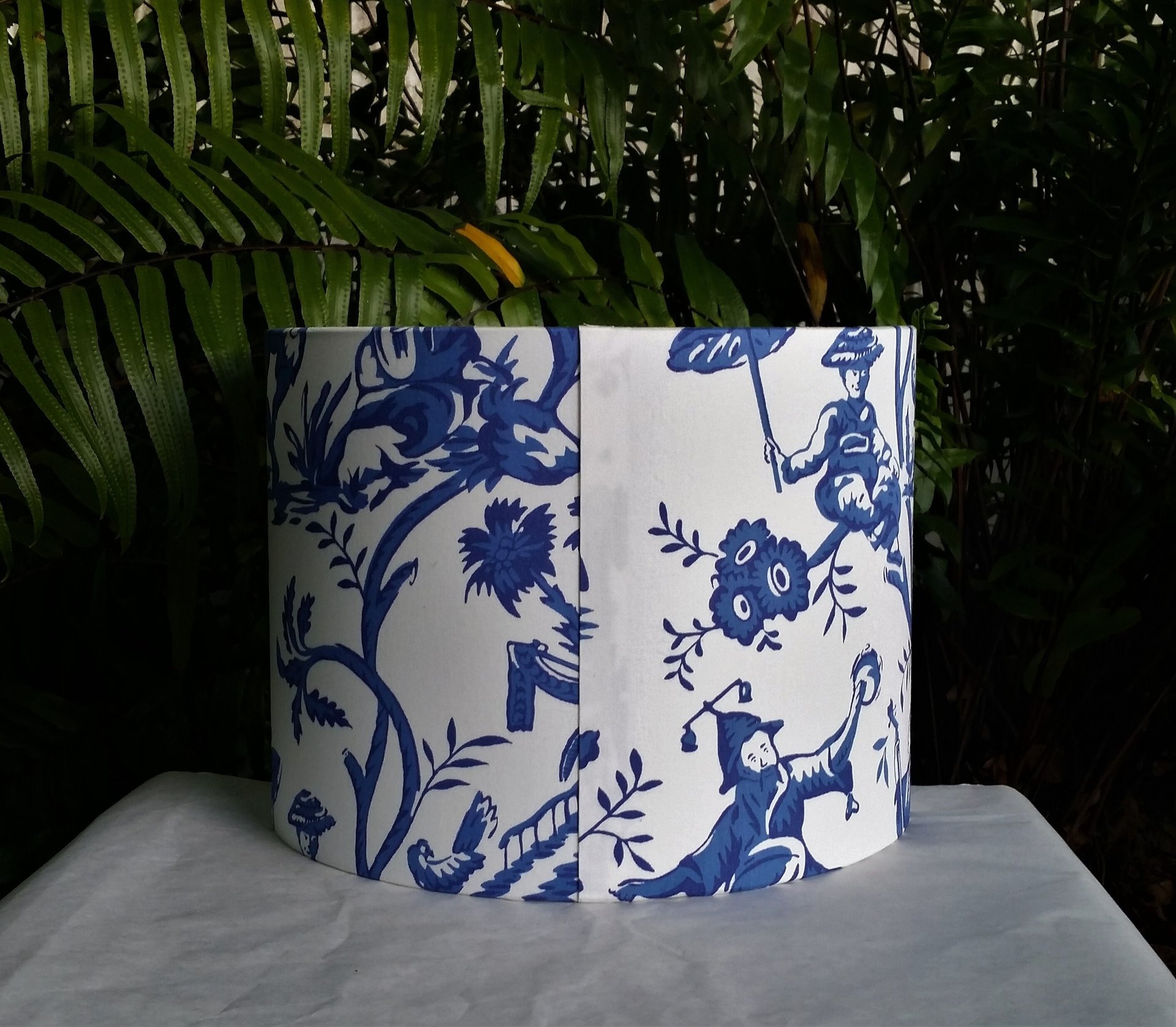 Drum Lampshade, Asian, Cobalt Blue White Lamp Shade