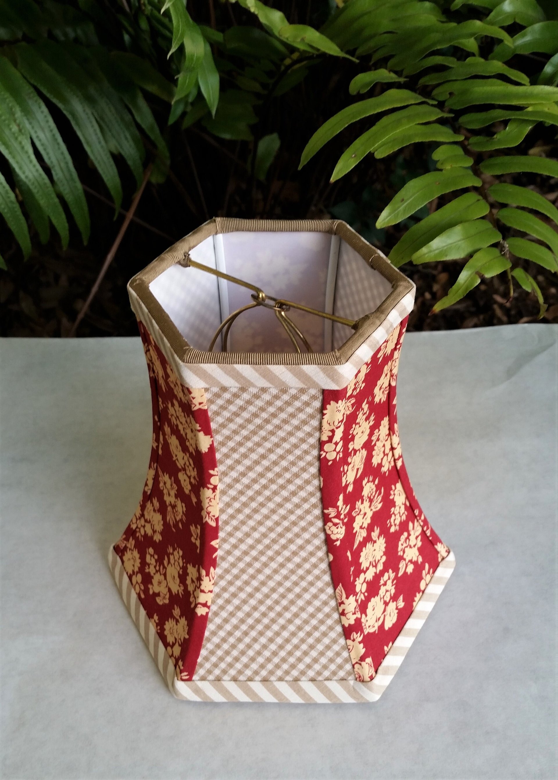 Floral Lampshade, Tomato Red and Beige Gingham Lamp Shade