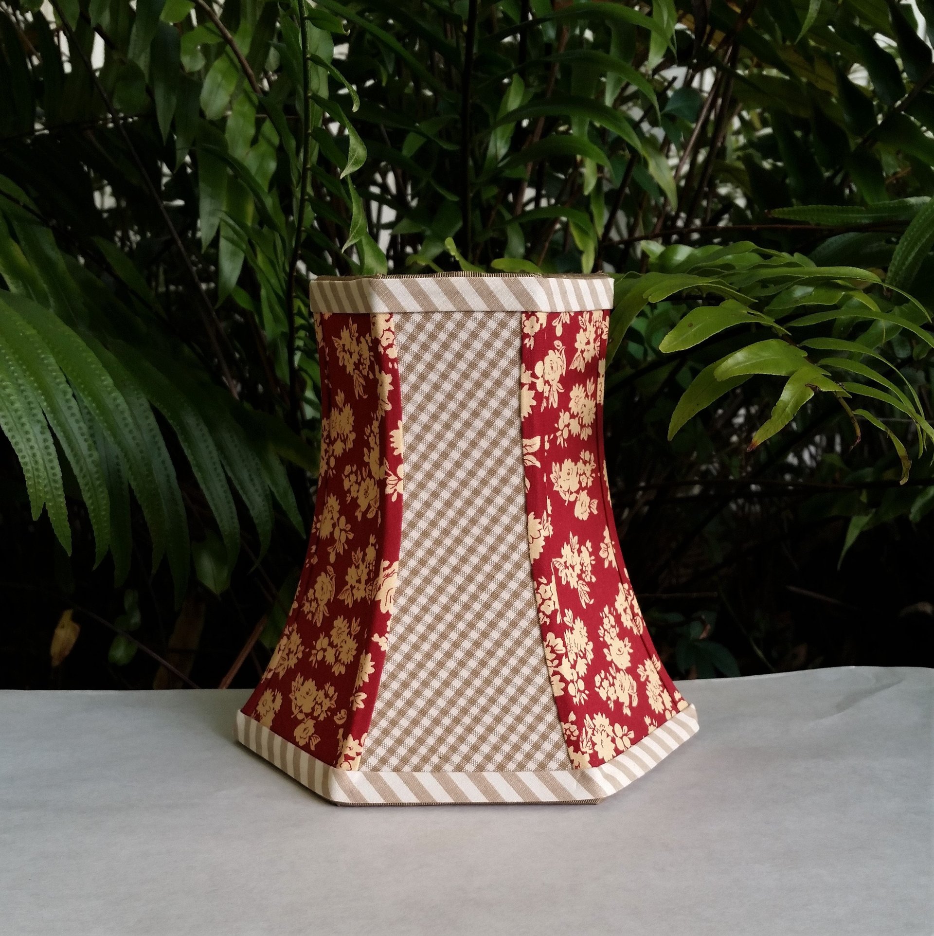 Floral Lampshade, Tomato Red and Beige Gingham Lamp Shade