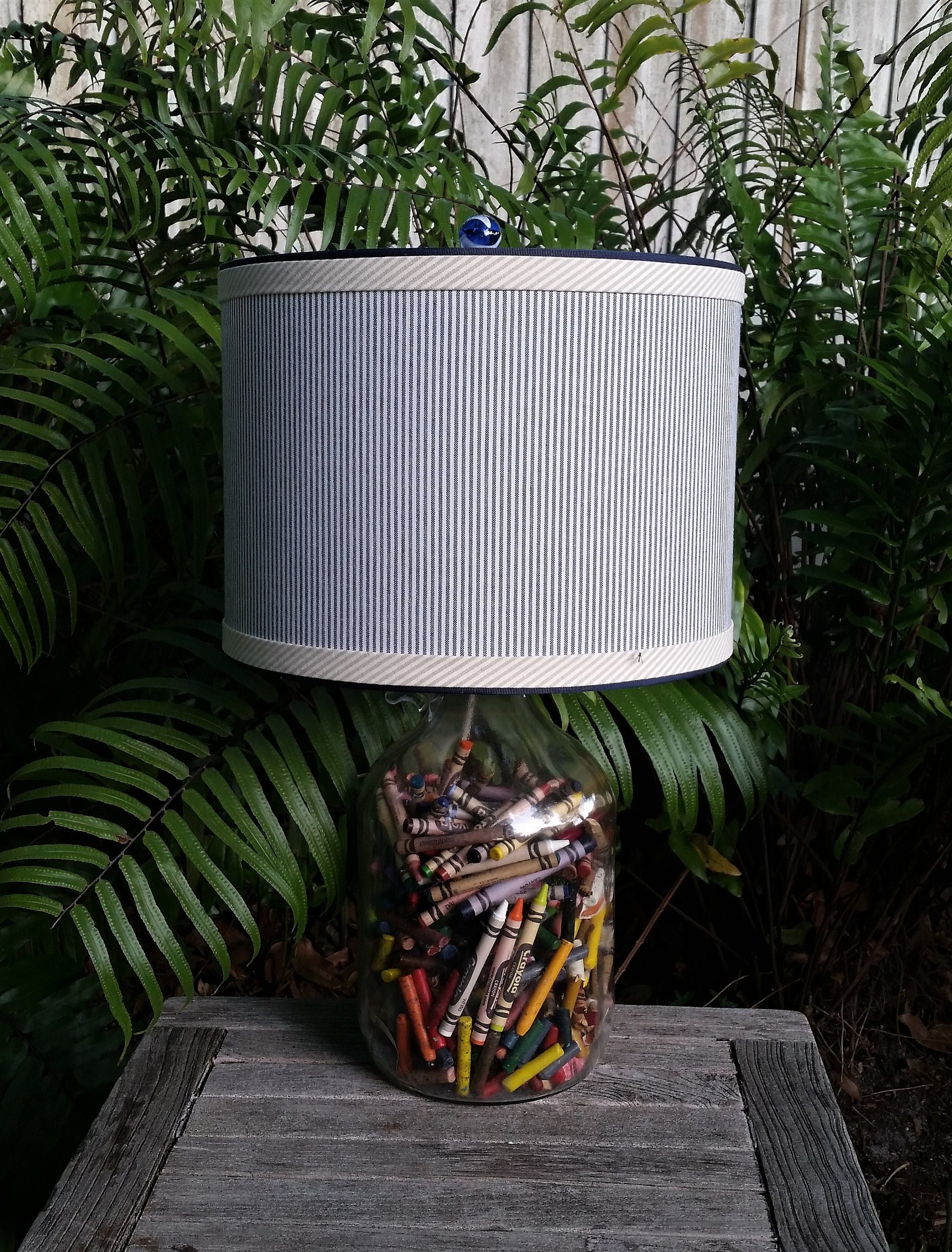 Drum Lampshade, Blue Ticking, Custom Lamp Shade