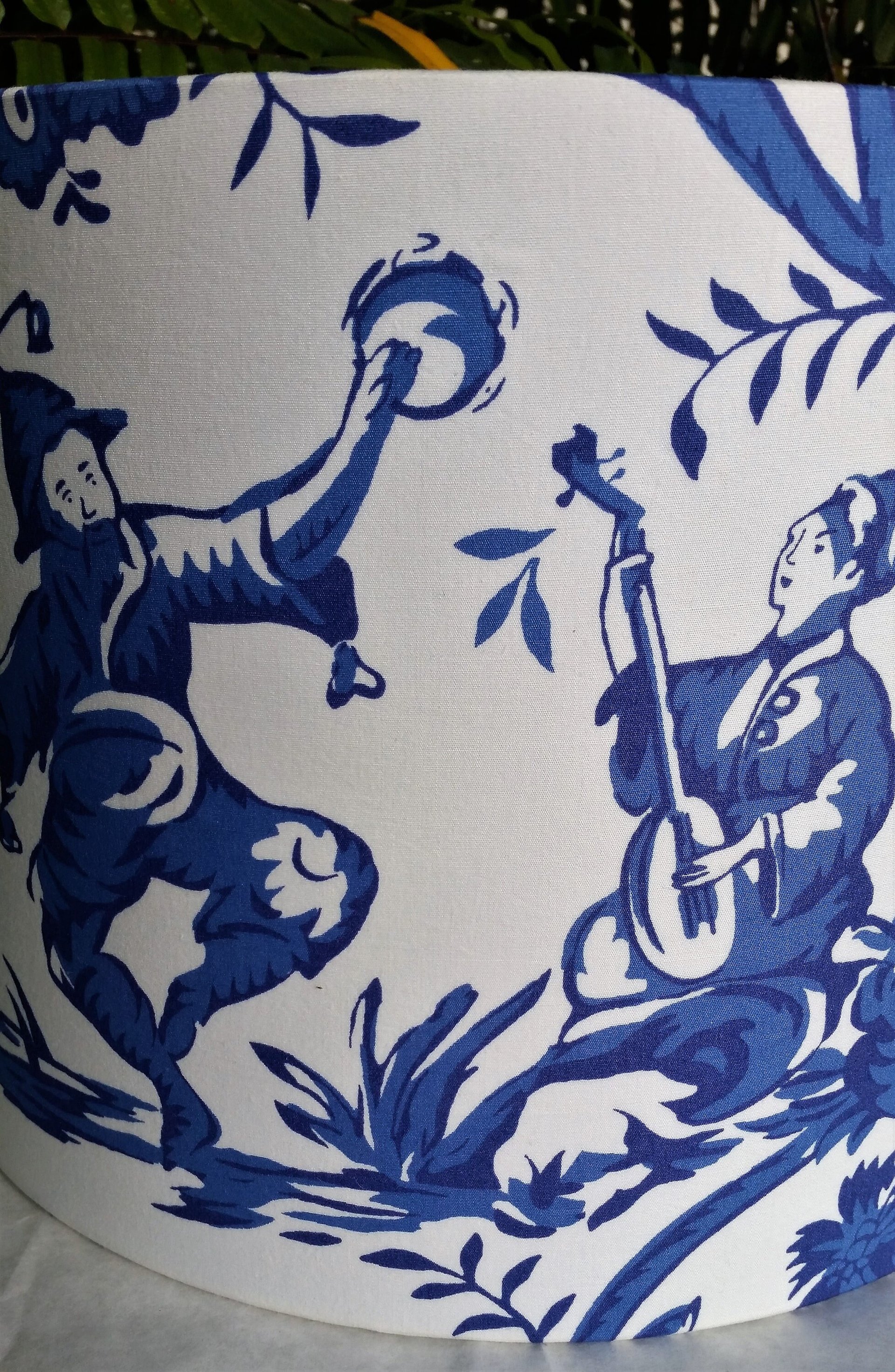 Drum Lampshade, Asian, Cobalt Blue White Lamp Shade