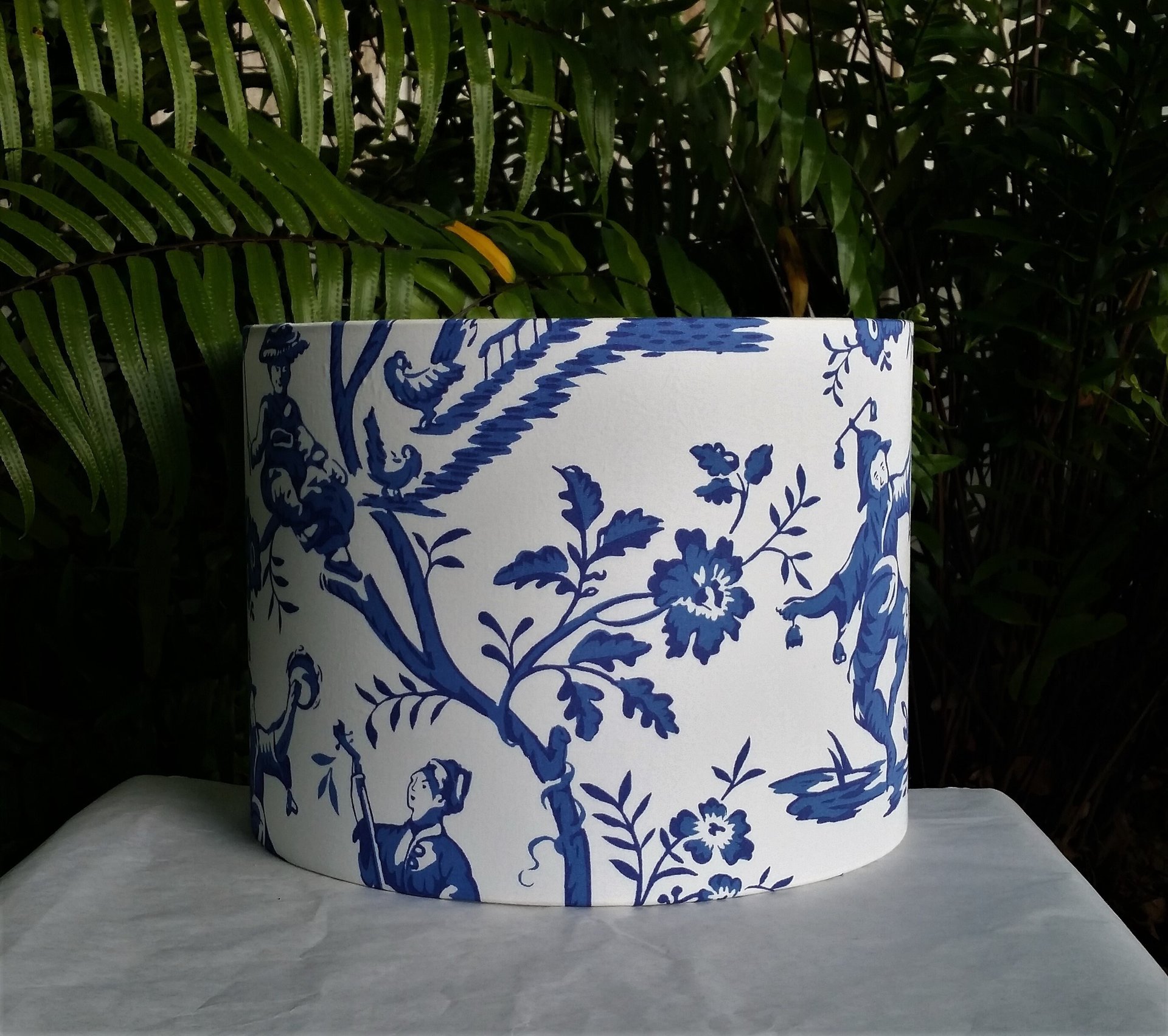 Drum Lampshade, Asian, Cobalt Blue White Lamp Shade