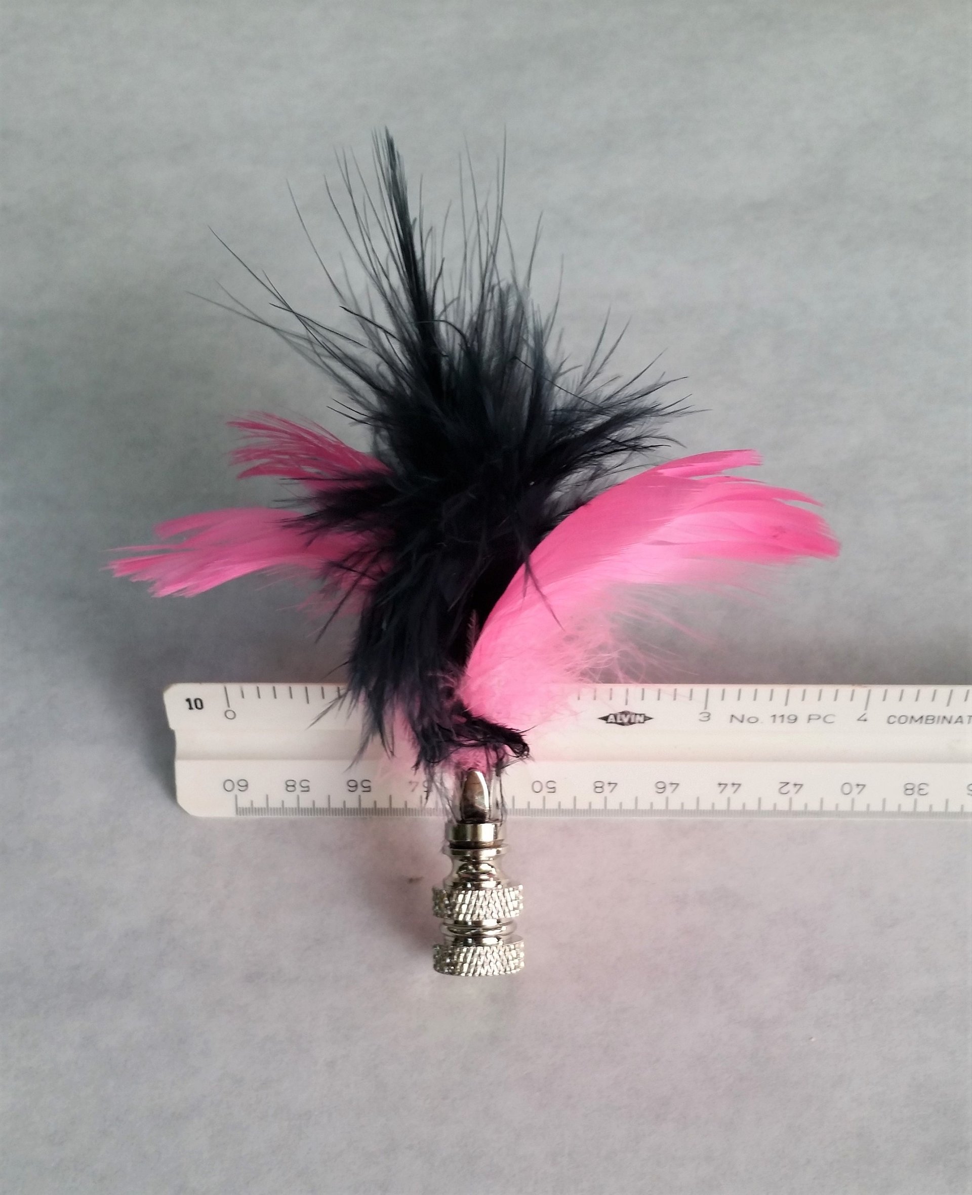 Feather Lamp Finial, Hot Pink and Indigo Blue