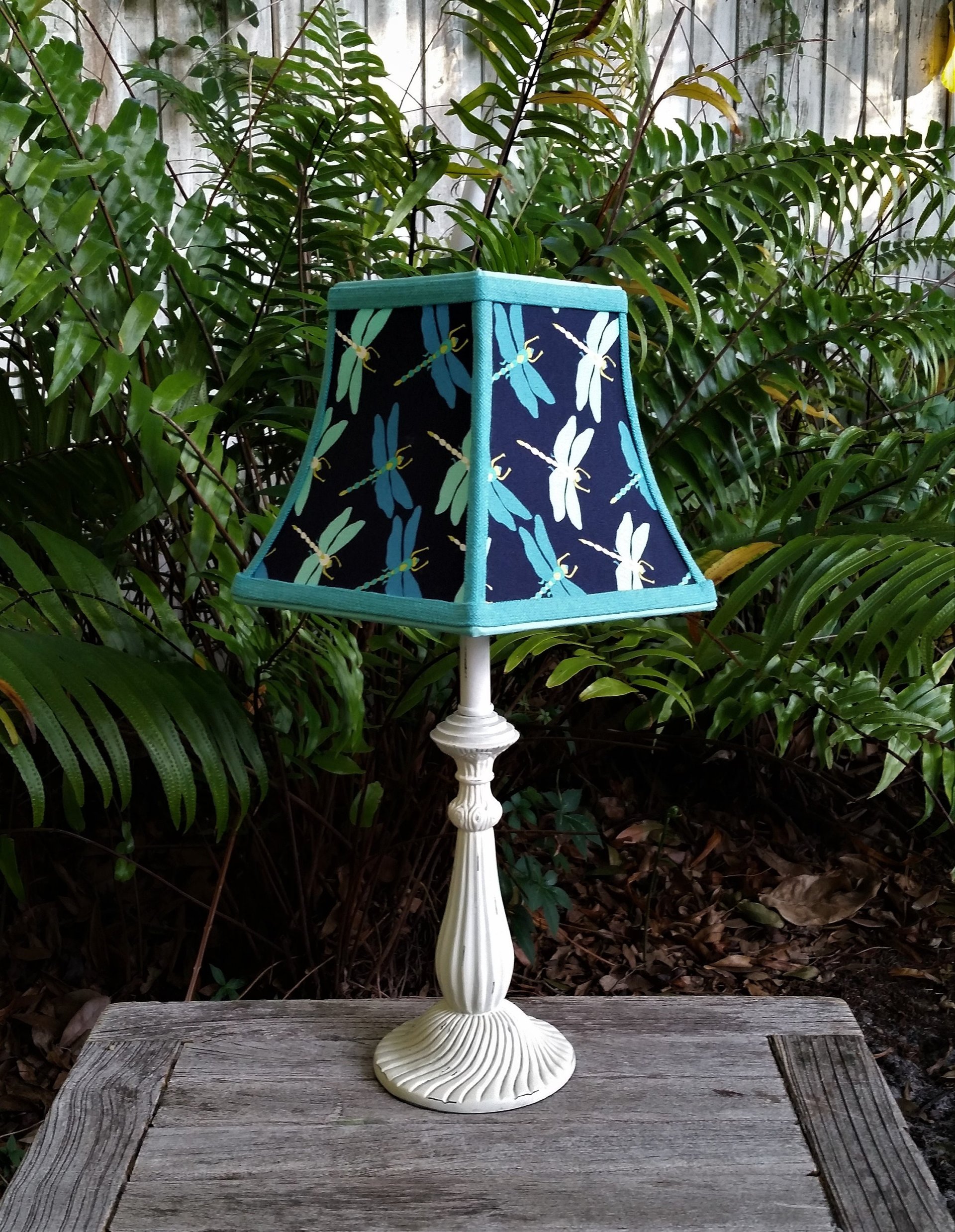 Blue Clip On Lampshade, Dragonfly Square Bell Lamp Shade