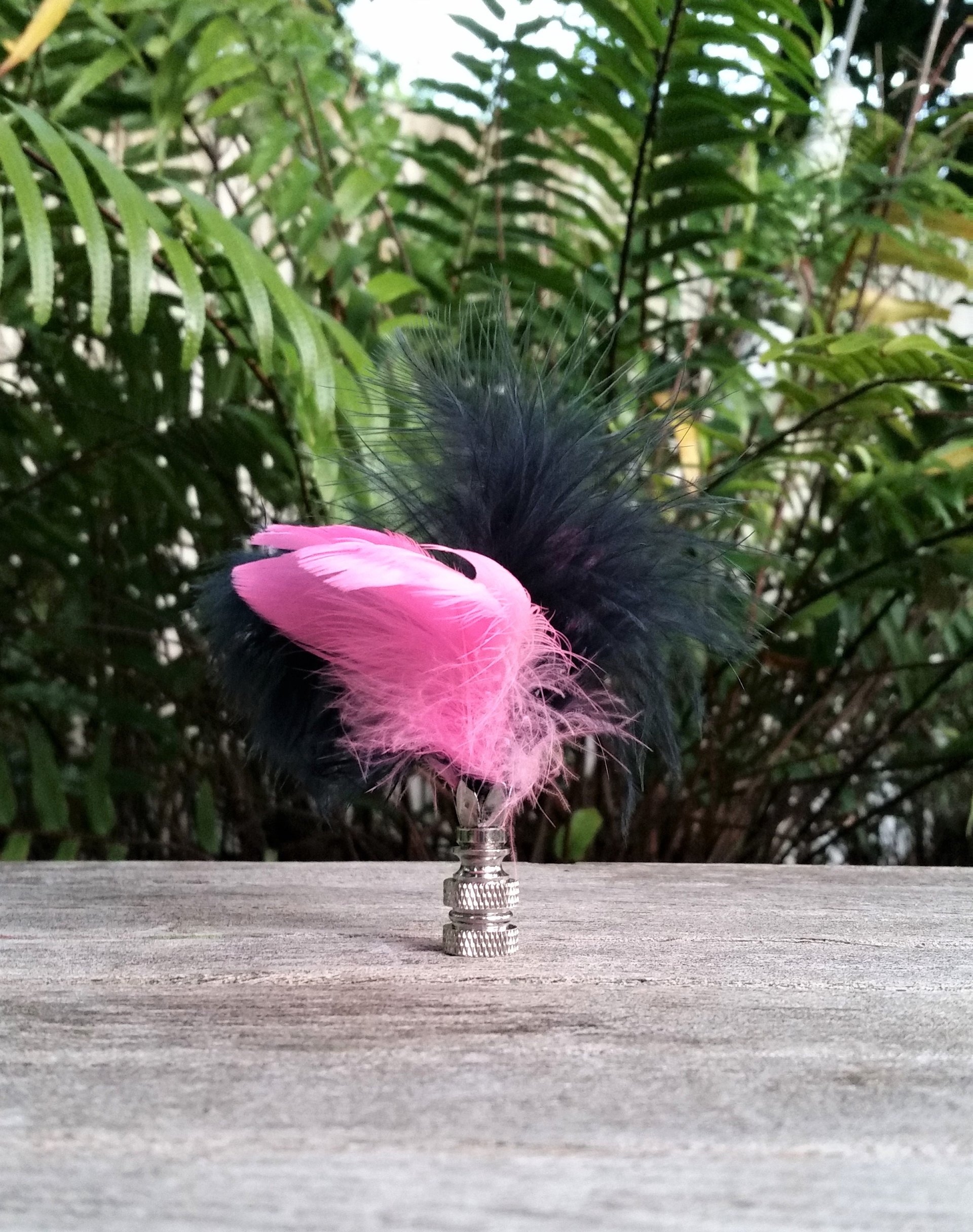 Feather Lamp Finial, Hot Pink and Indigo Blue