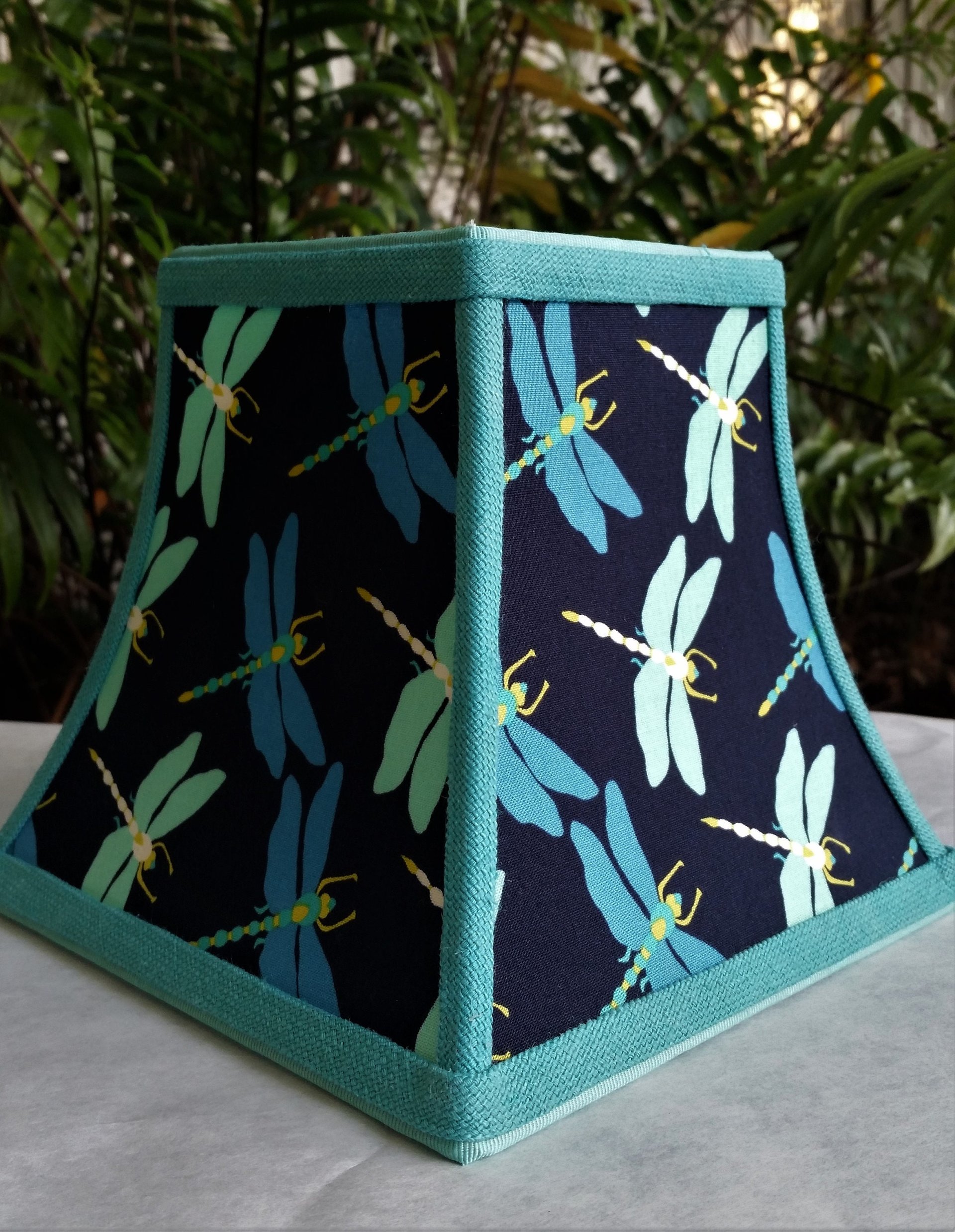 Blue Clip On Lampshade, Dragonfly Square Bell Lamp Shade