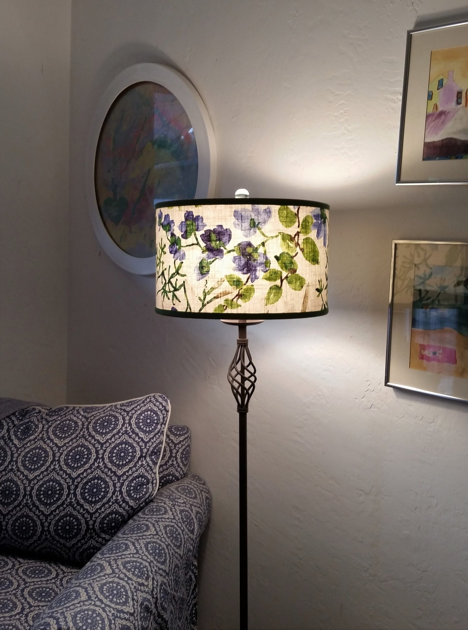 Floral Lampshade, Cobalt Blue, Lime Green Lamp Shade