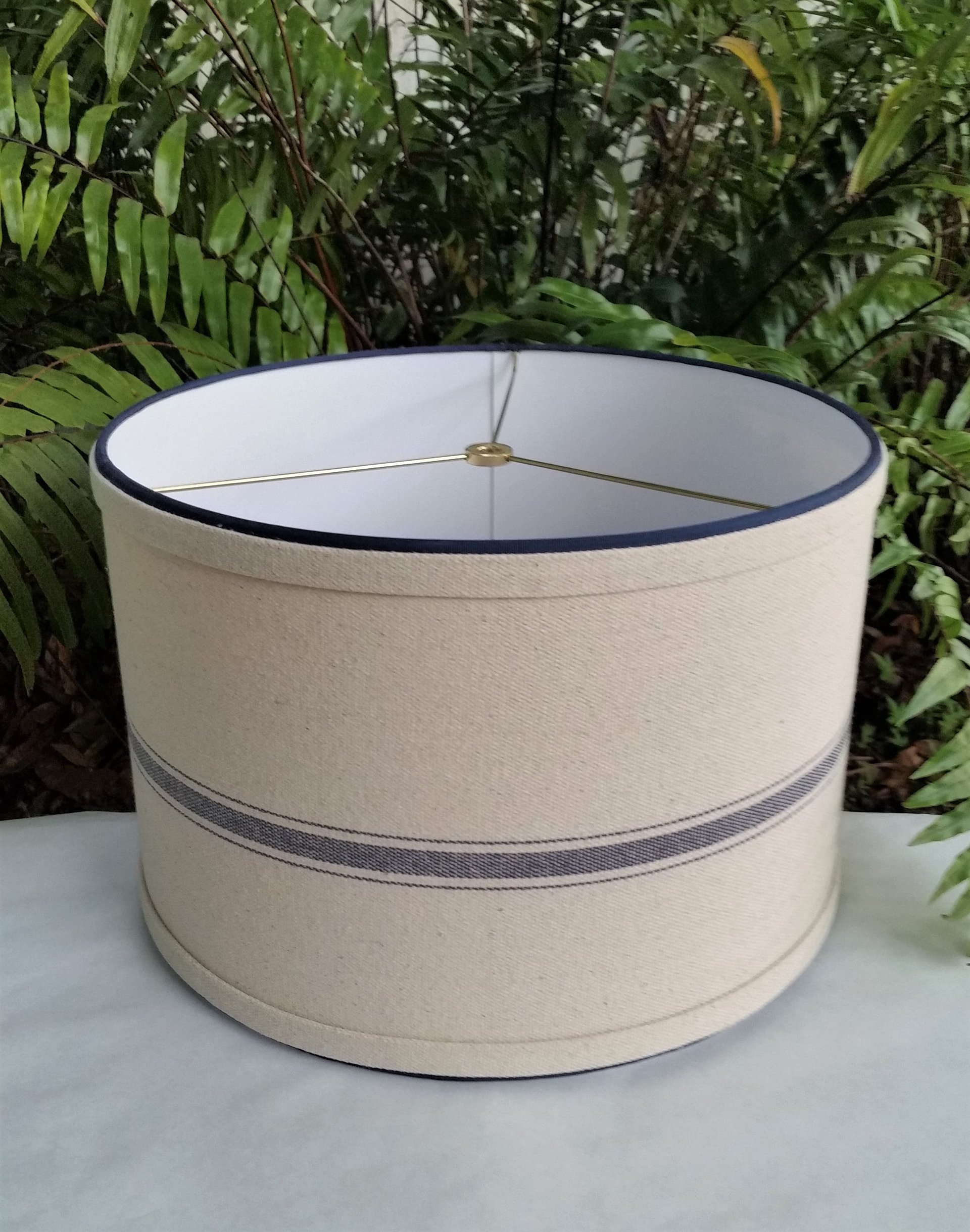 Blue Grain Sack Lampshade, Drum Lamp Shade