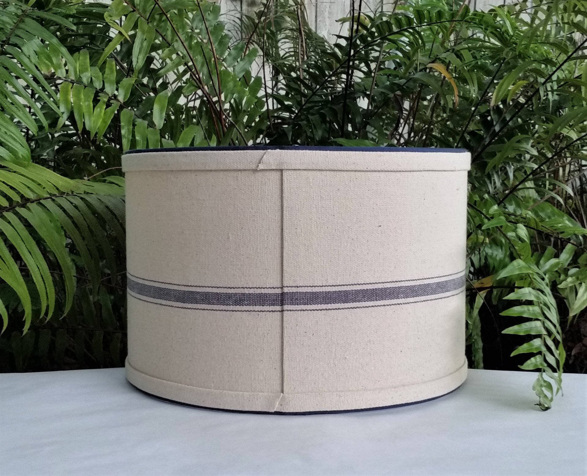 Blue Grain Sack Lampshade, Drum Lamp Shade