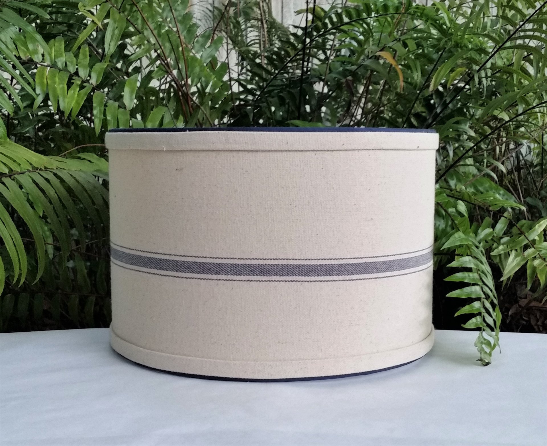 Blue Grain Sack Lampshade, Drum Lamp Shade