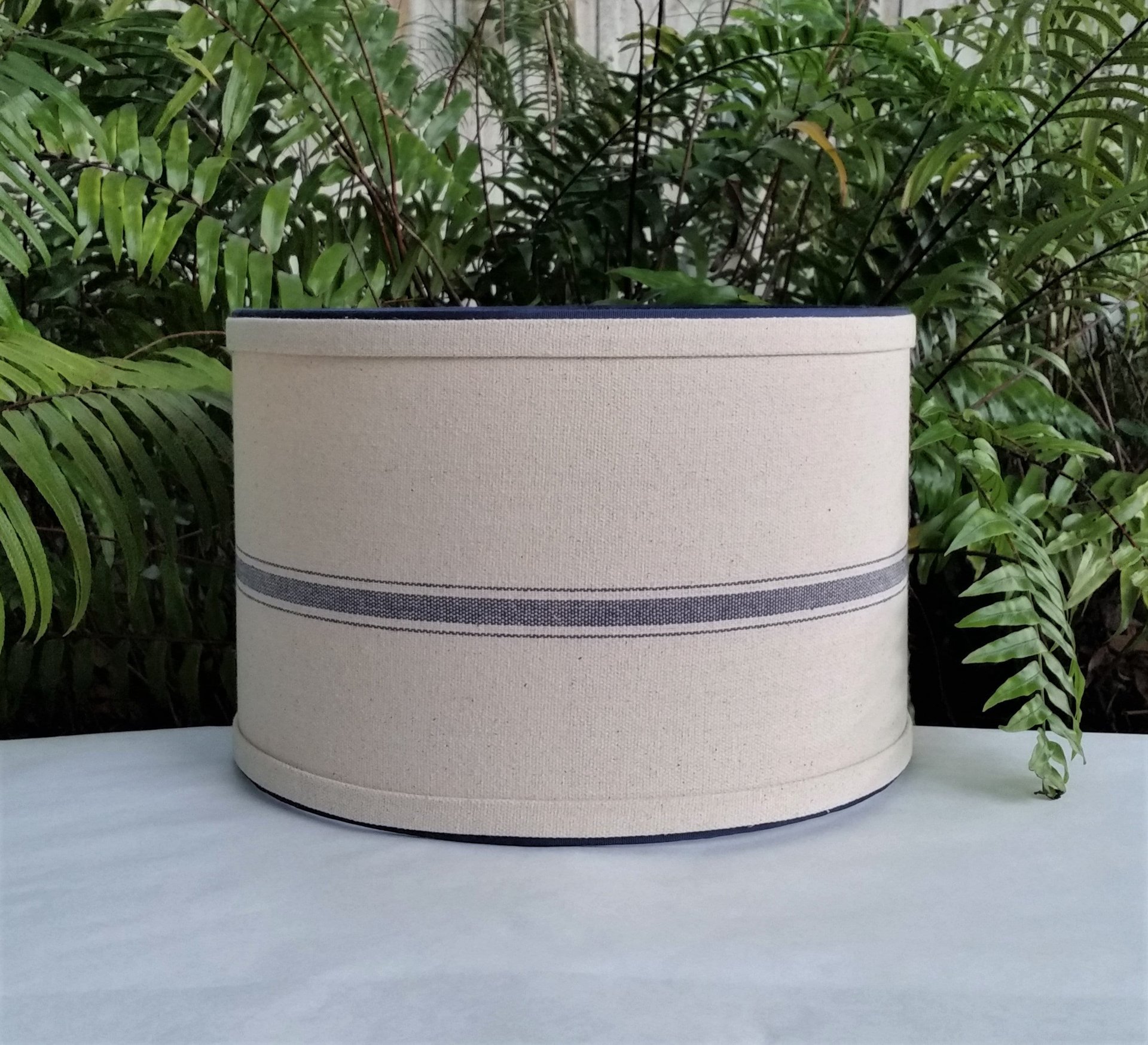 Blue Grain Sack Lampshade, Drum Lamp Shade