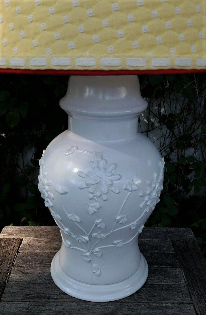 Large Table Lamp Off White, Custom Yellow Lampshade