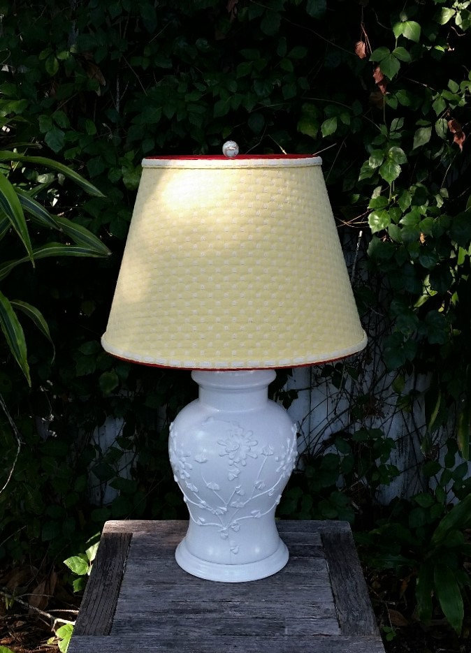 Large Table Lamp Off White, Custom Yellow Lampshade