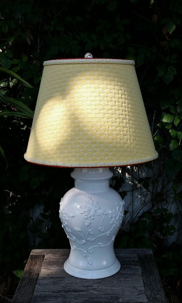 Large Table Lamp Off White, Custom Yellow Lampshade