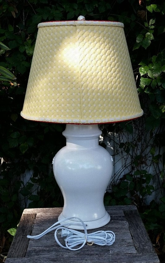 Large Table Lamp Off White, Custom Yellow Lampshade