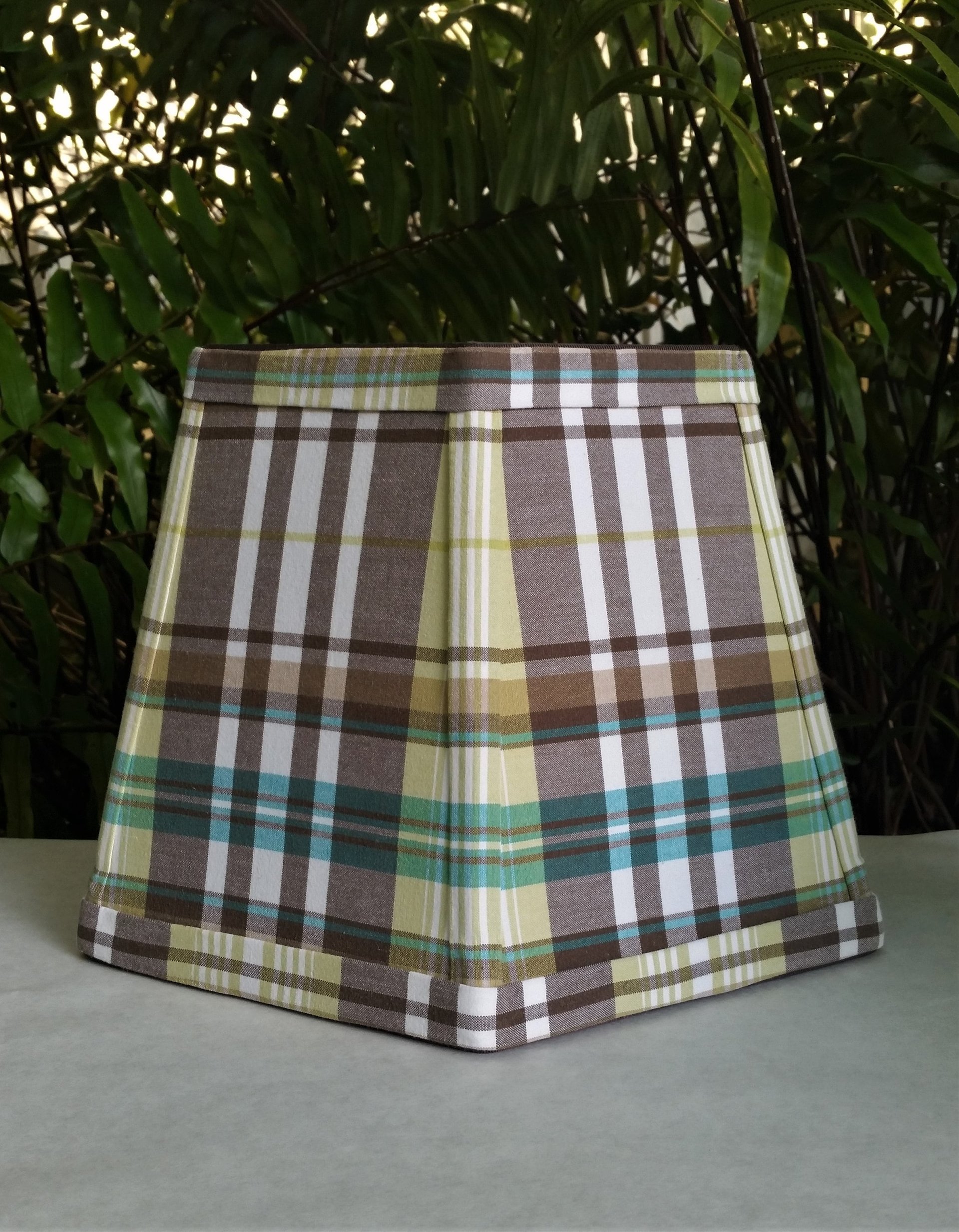 Brown Madras Lampshade, Green, White Lamp Shade