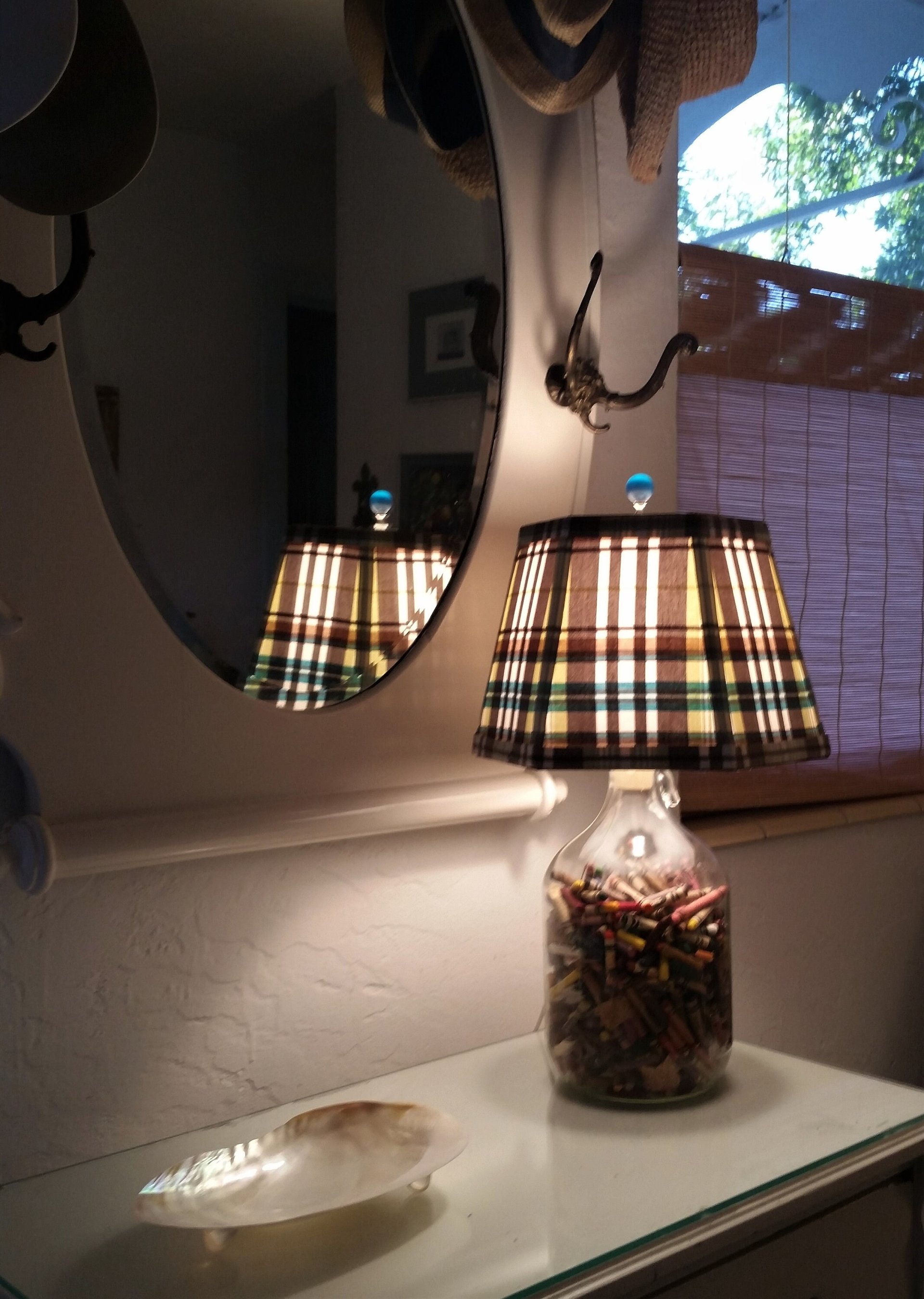 Brown Madras Lampshade, Green, White Lamp Shade