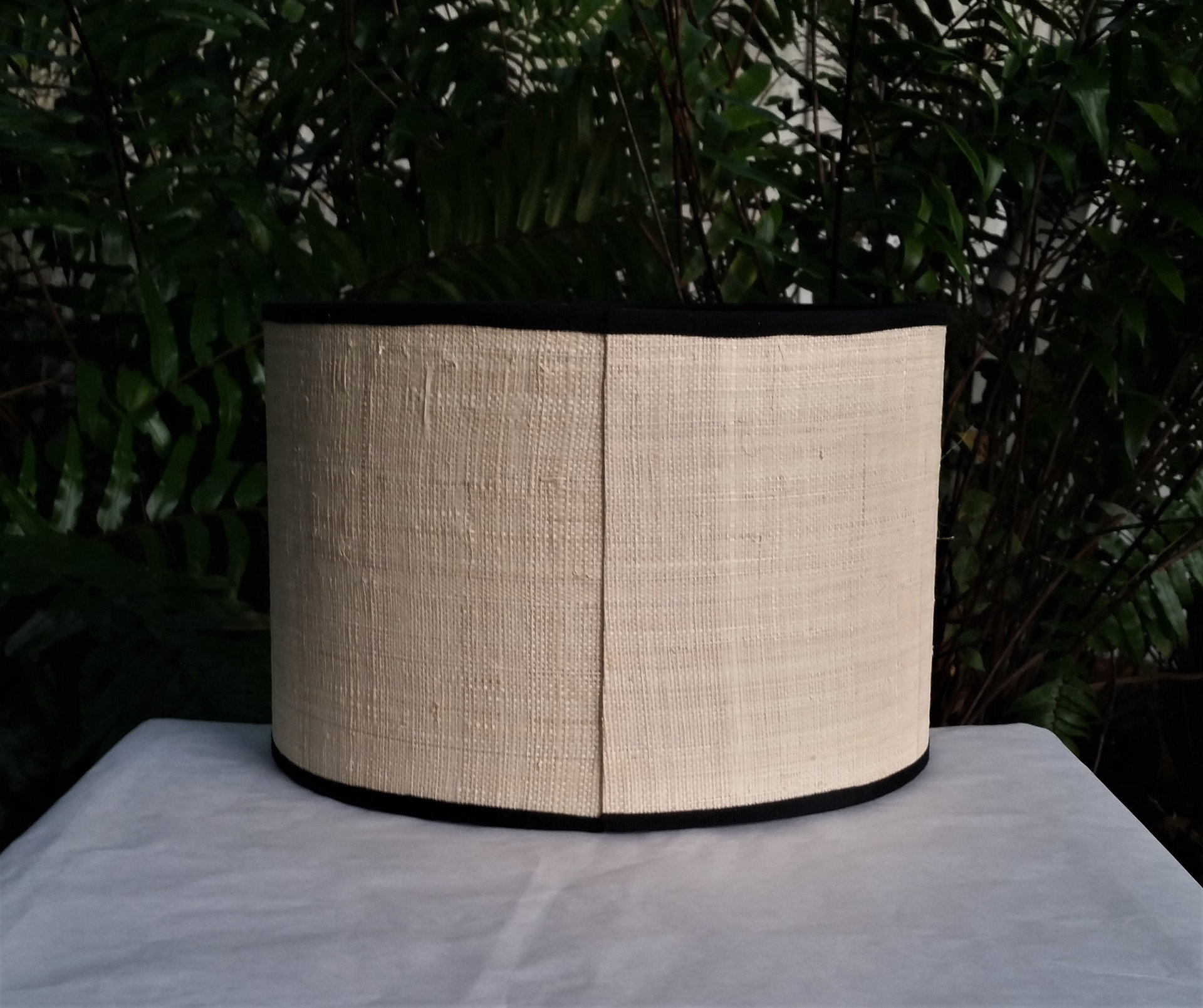 Raffia Cloth Lampshade Lined with Black White Floral Fabric