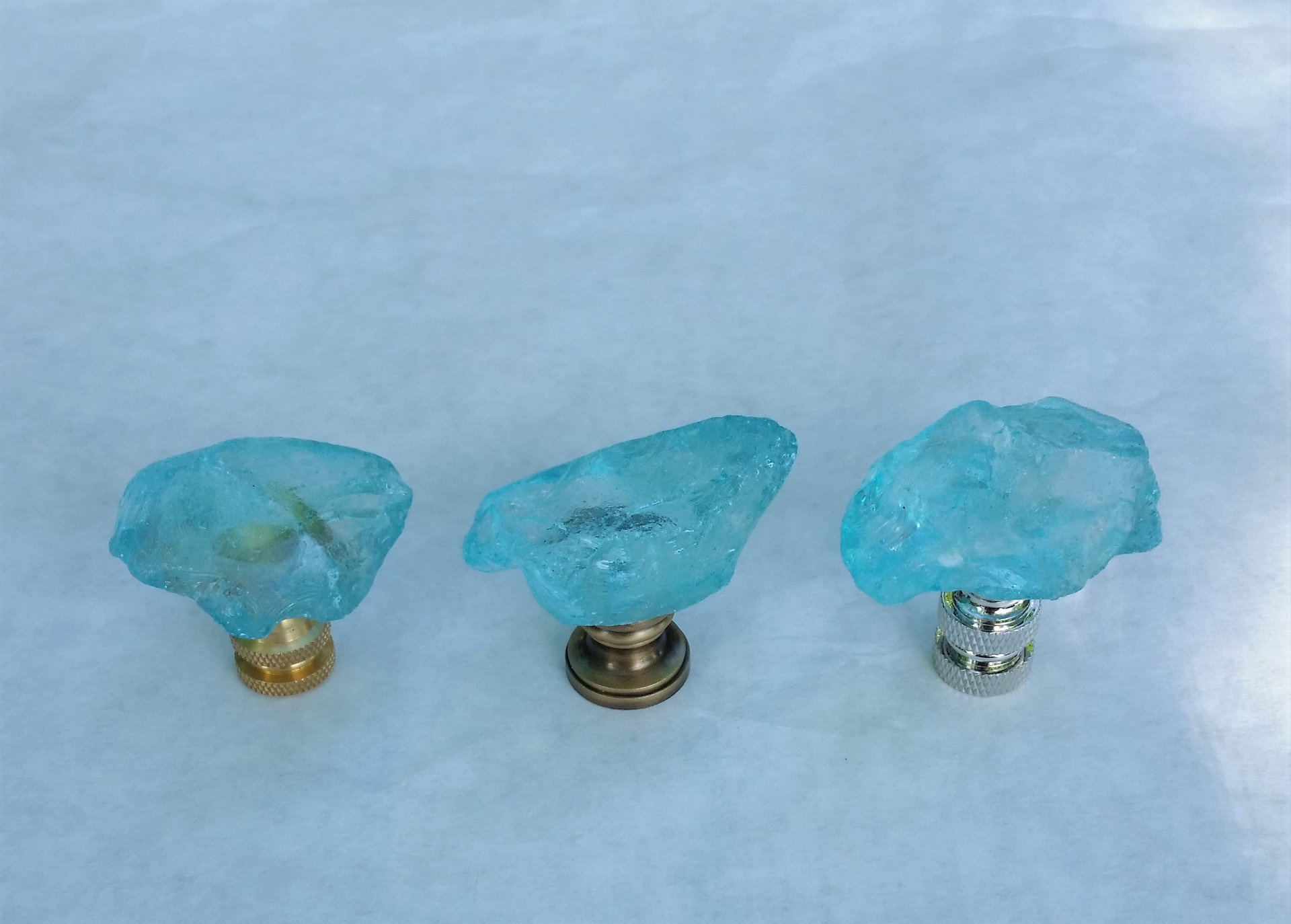 Light Aqua Lamp Finial, Clear Glass Rock