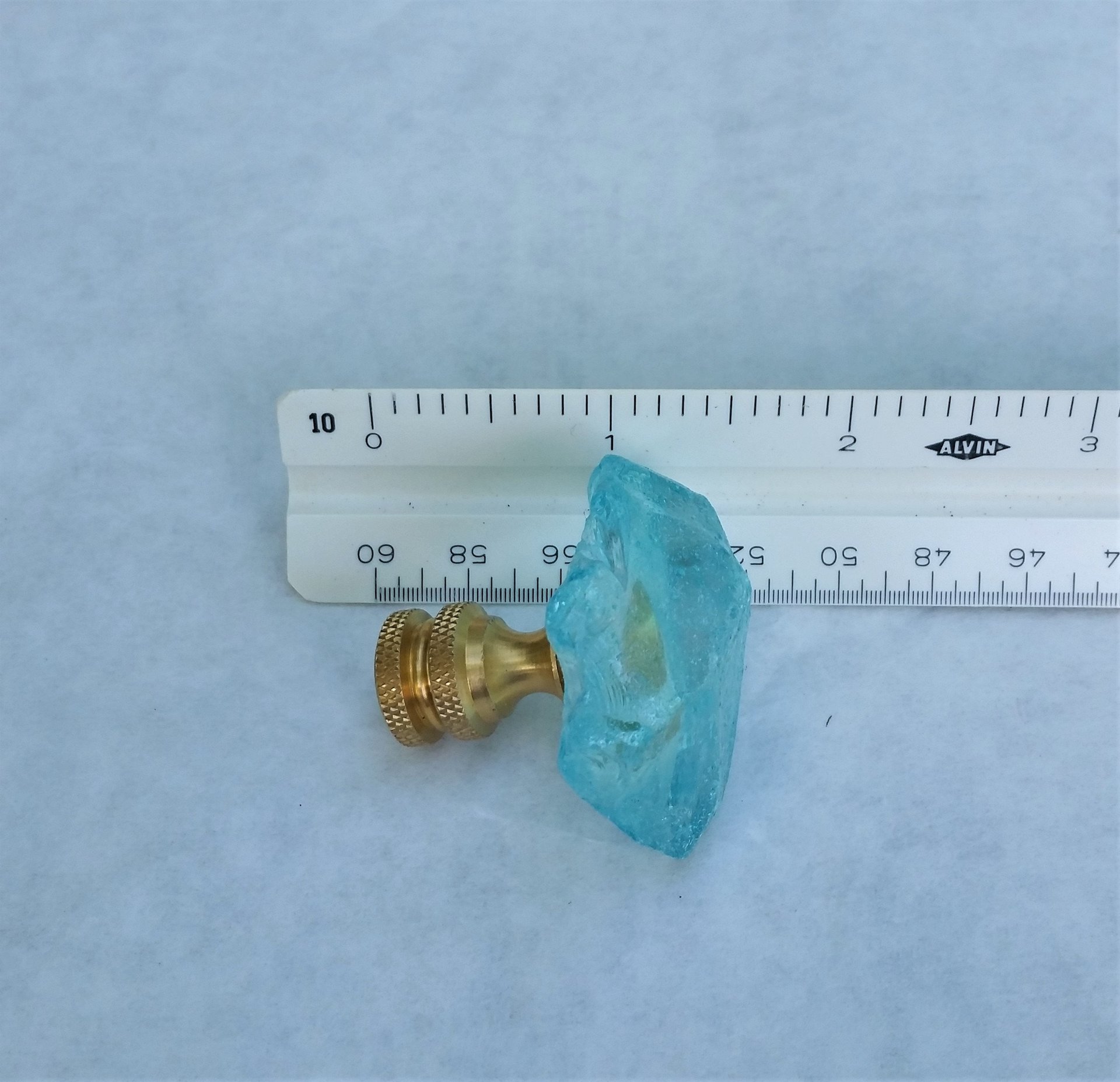 Light Aqua Lamp Finial, Clear Glass Rock