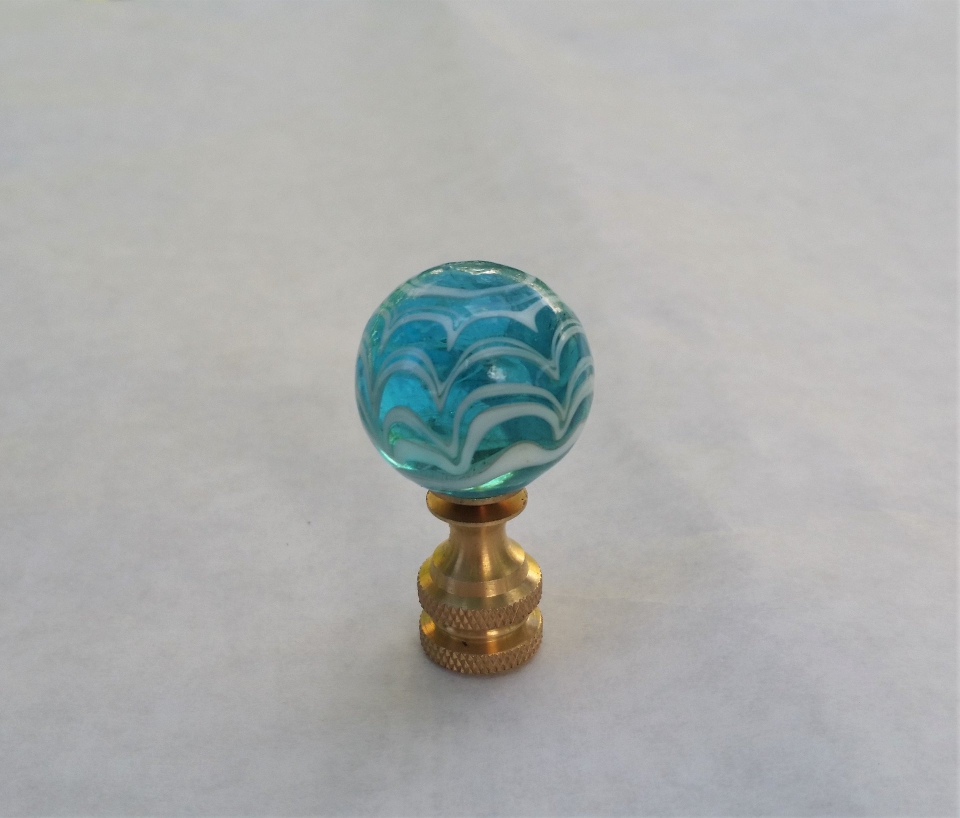 Light Teal Blue Lamp Finial White Swirls