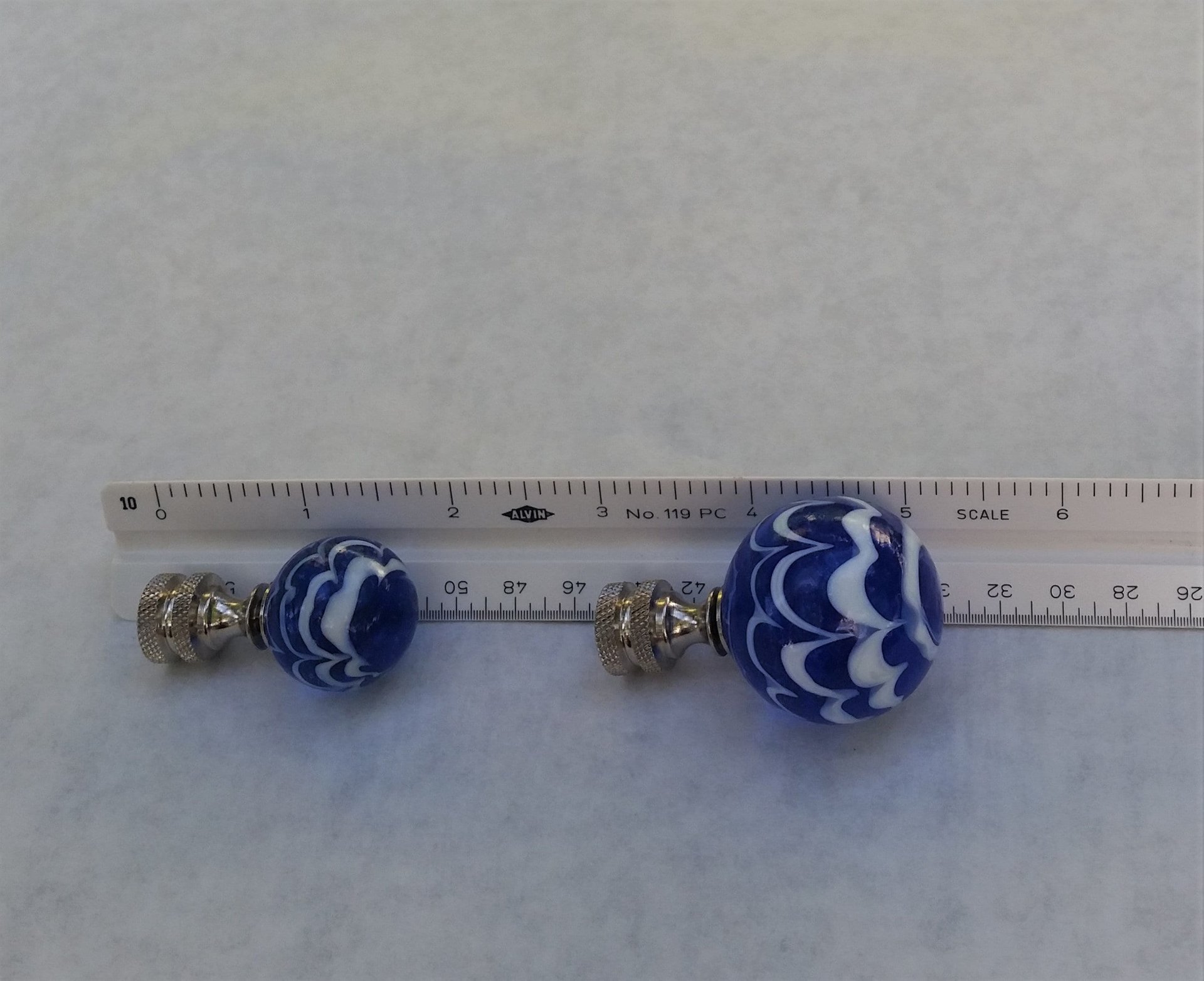 Royal Blue Lamp Finial, White Swirls, Glass