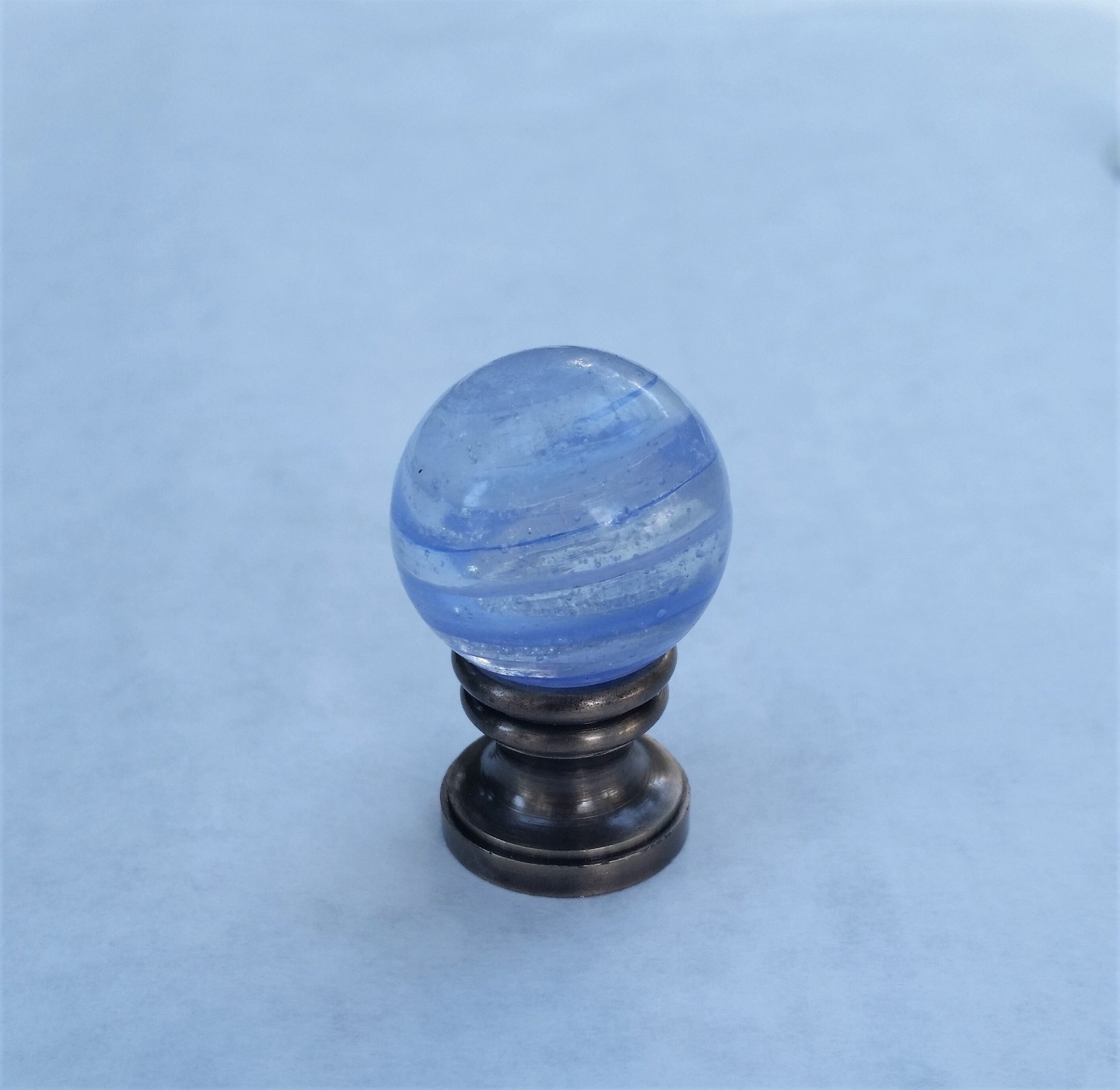 Transparent Lamp Finial, Blue Swirls