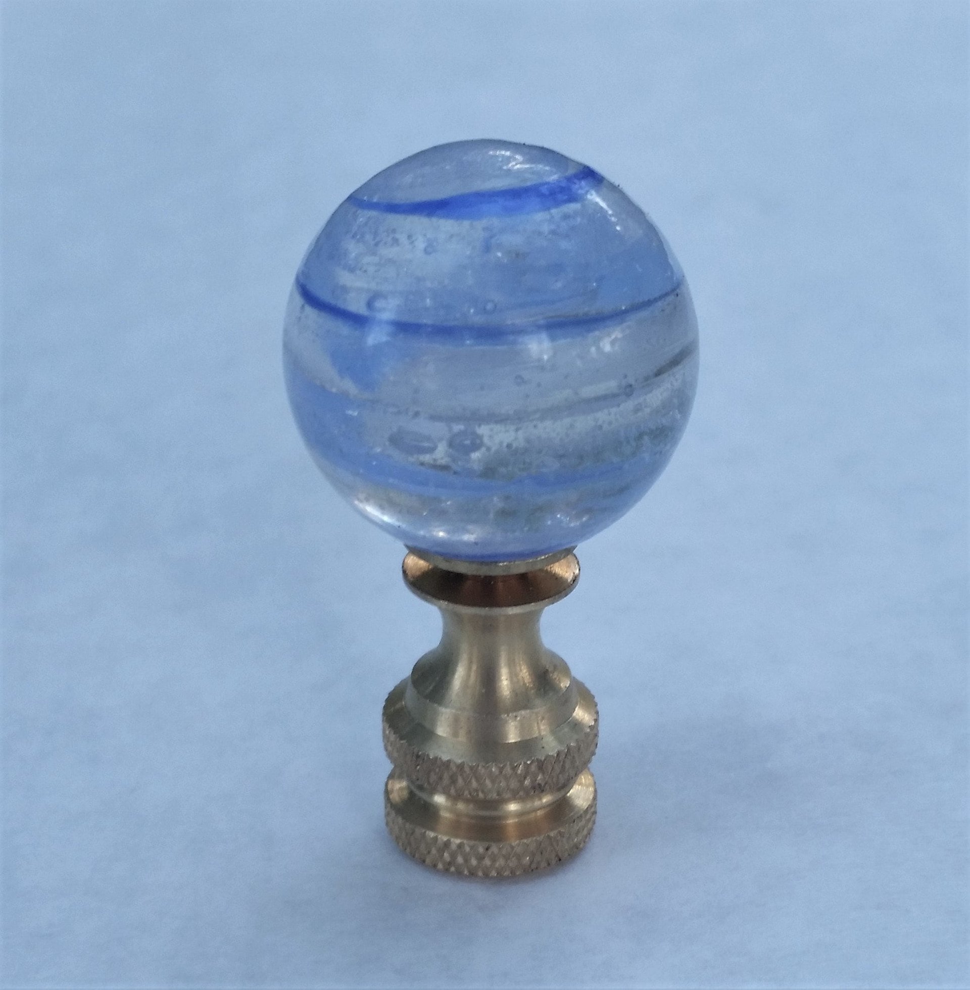 Transparent Lamp Finial, Blue Swirls