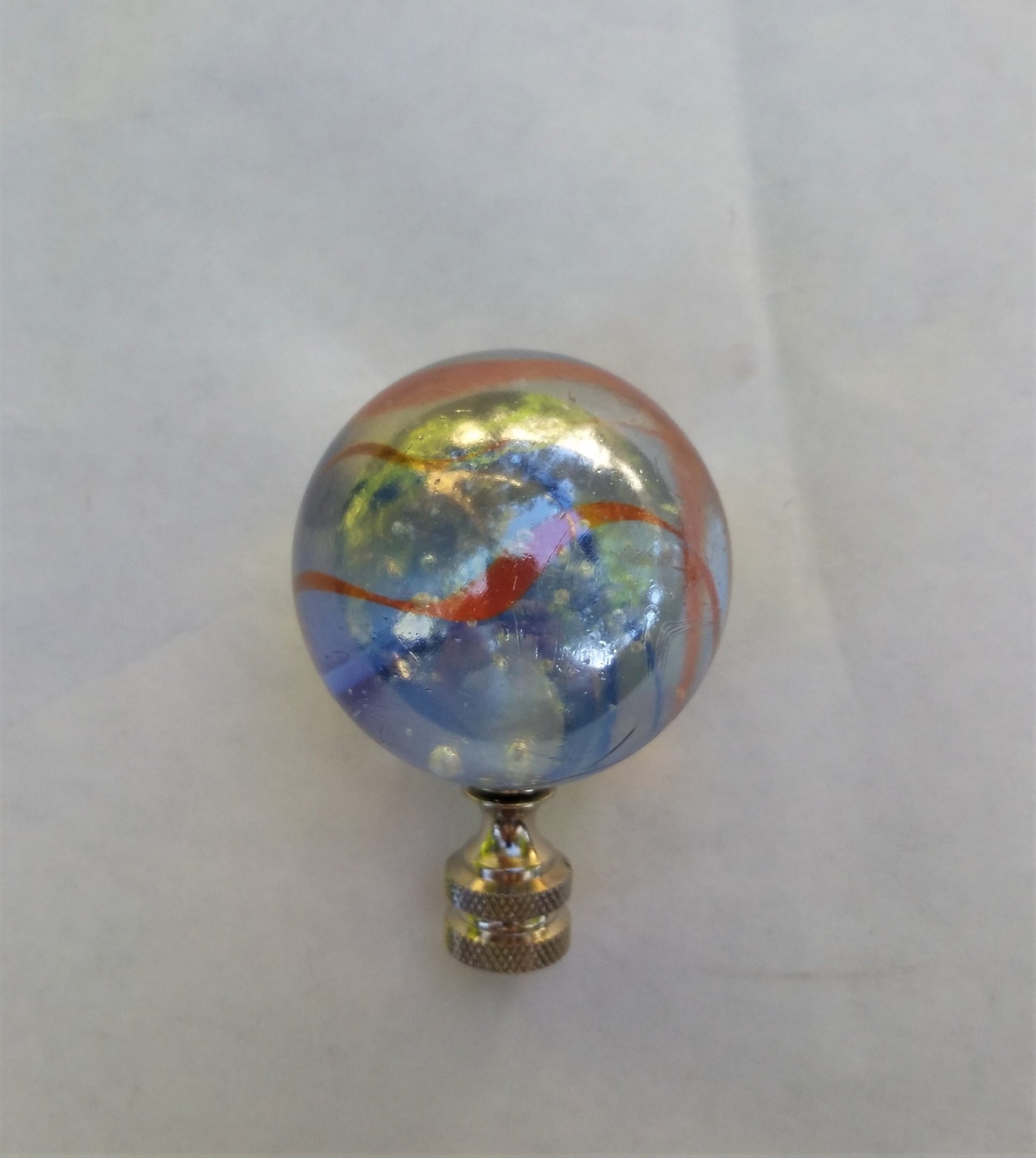 Large Iridescent Lamp Finial, Clear Red Blue