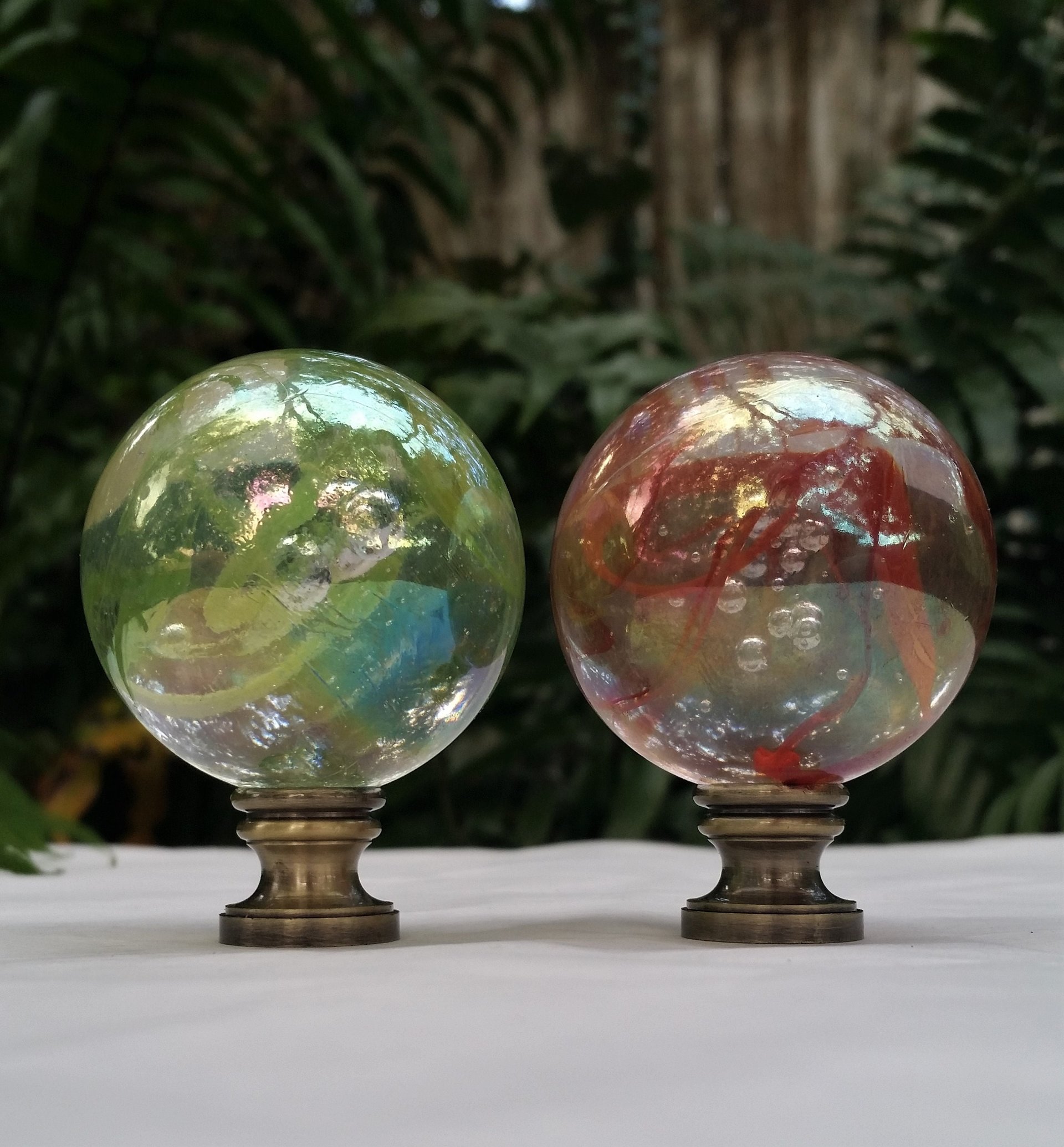 Large Iridescent Lamp Finial, Green or Red