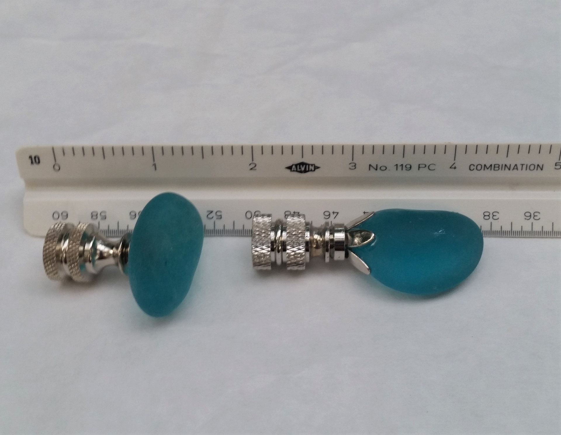 Teal Lamp Finial, Oval Glass Rock