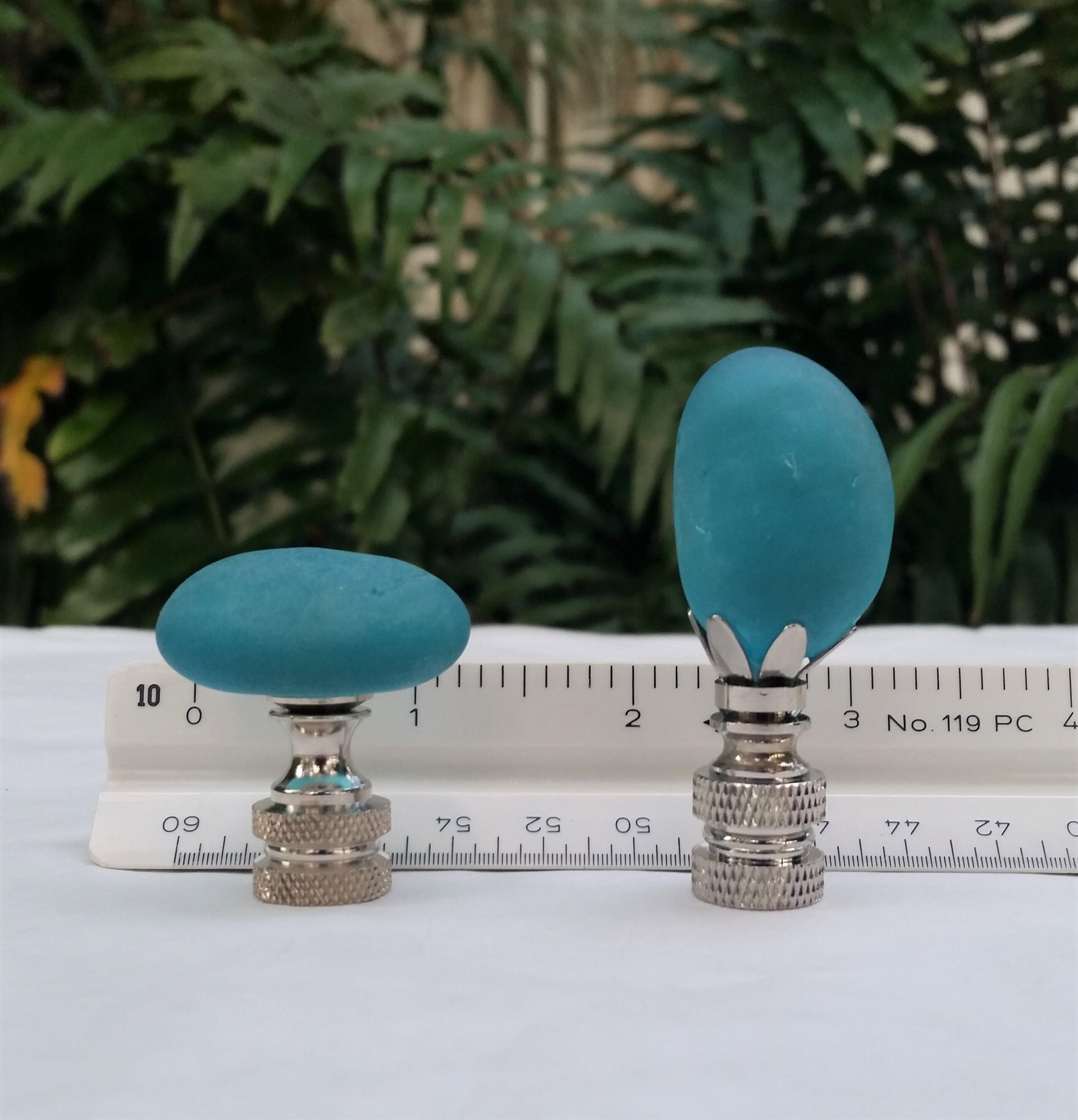 Teal Lamp Finial, Oval Glass Rock