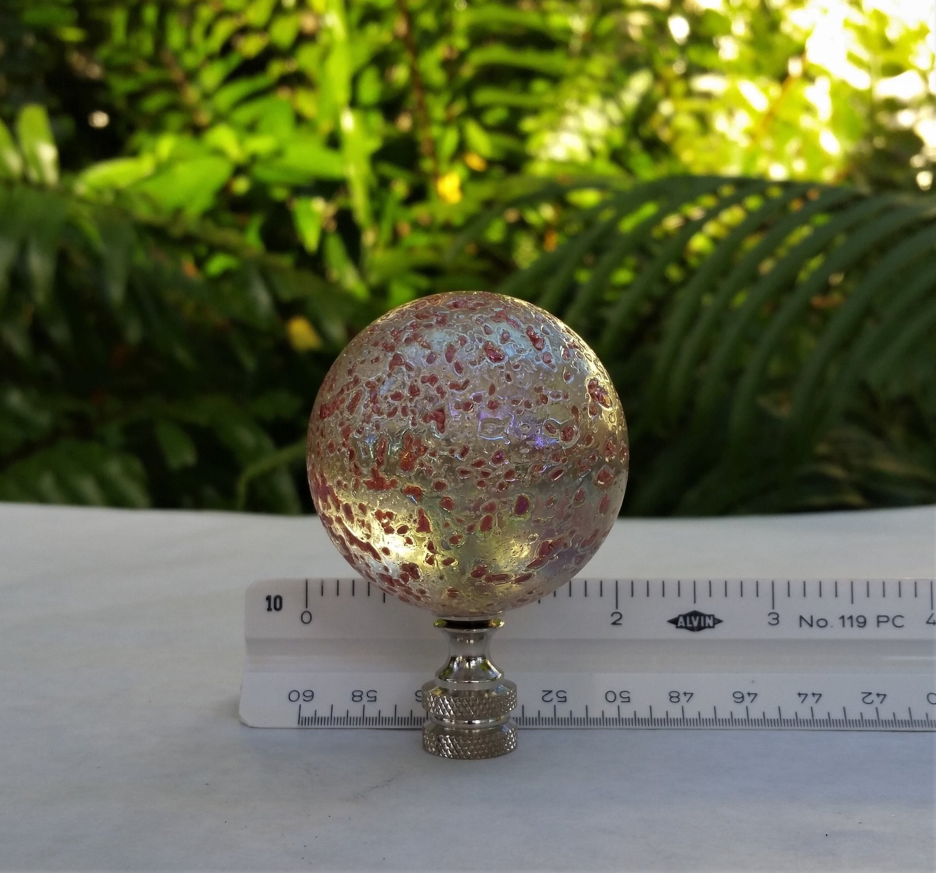 Large Lamp Finial, Clear, Red, Iridescent