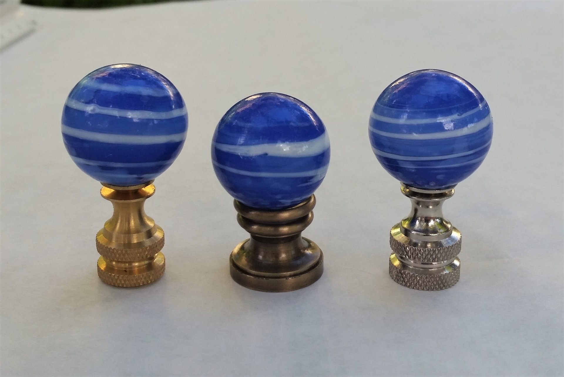 Royal Blue Lamp Finial, White Swirls