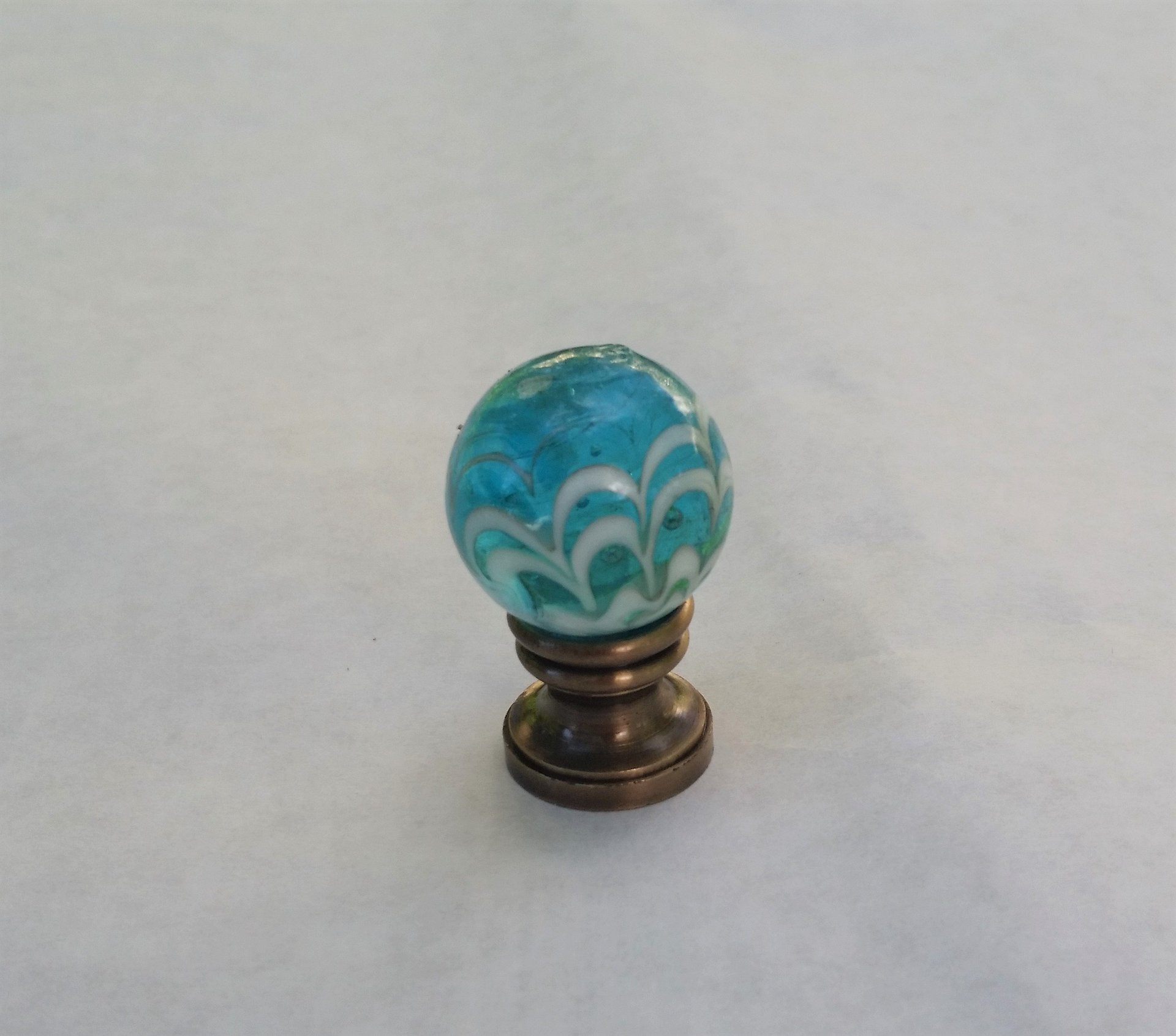 Light Teal Blue Lamp Finial White Swirls