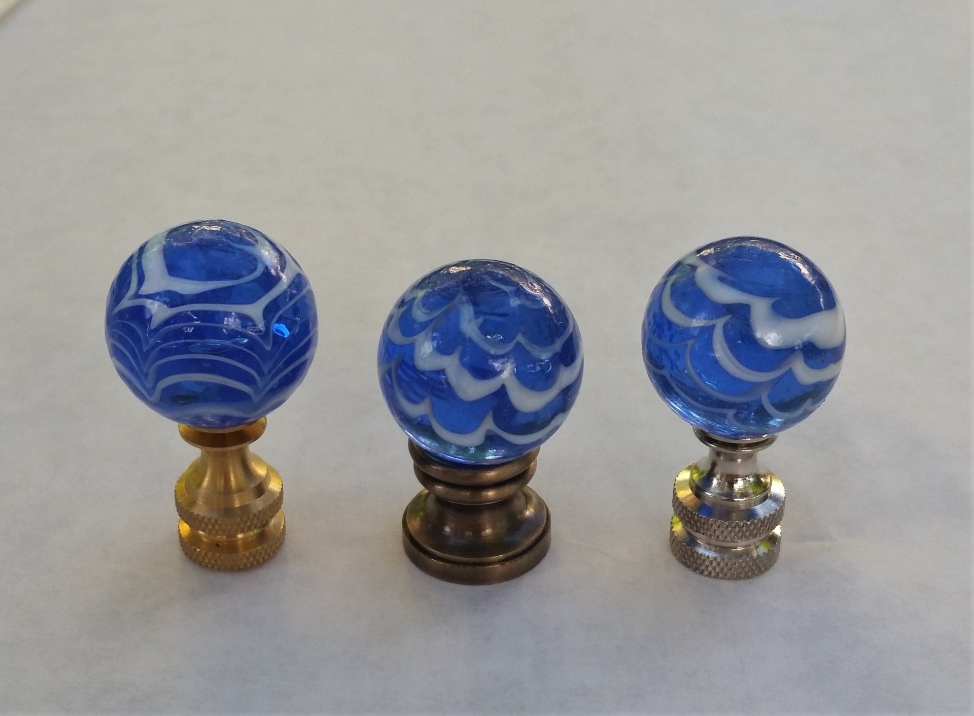 Royal Blue Lamp Finial, White Swirls, Glass