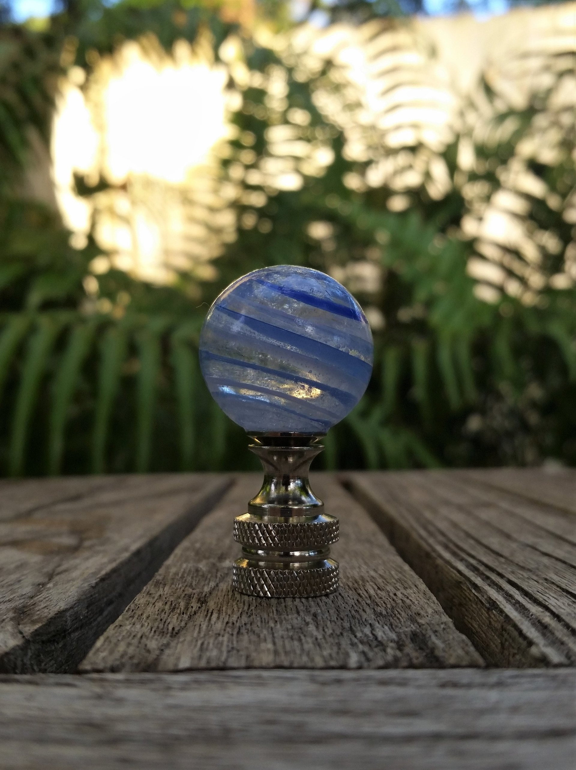 Transparent Lamp Finial, Blue Swirls