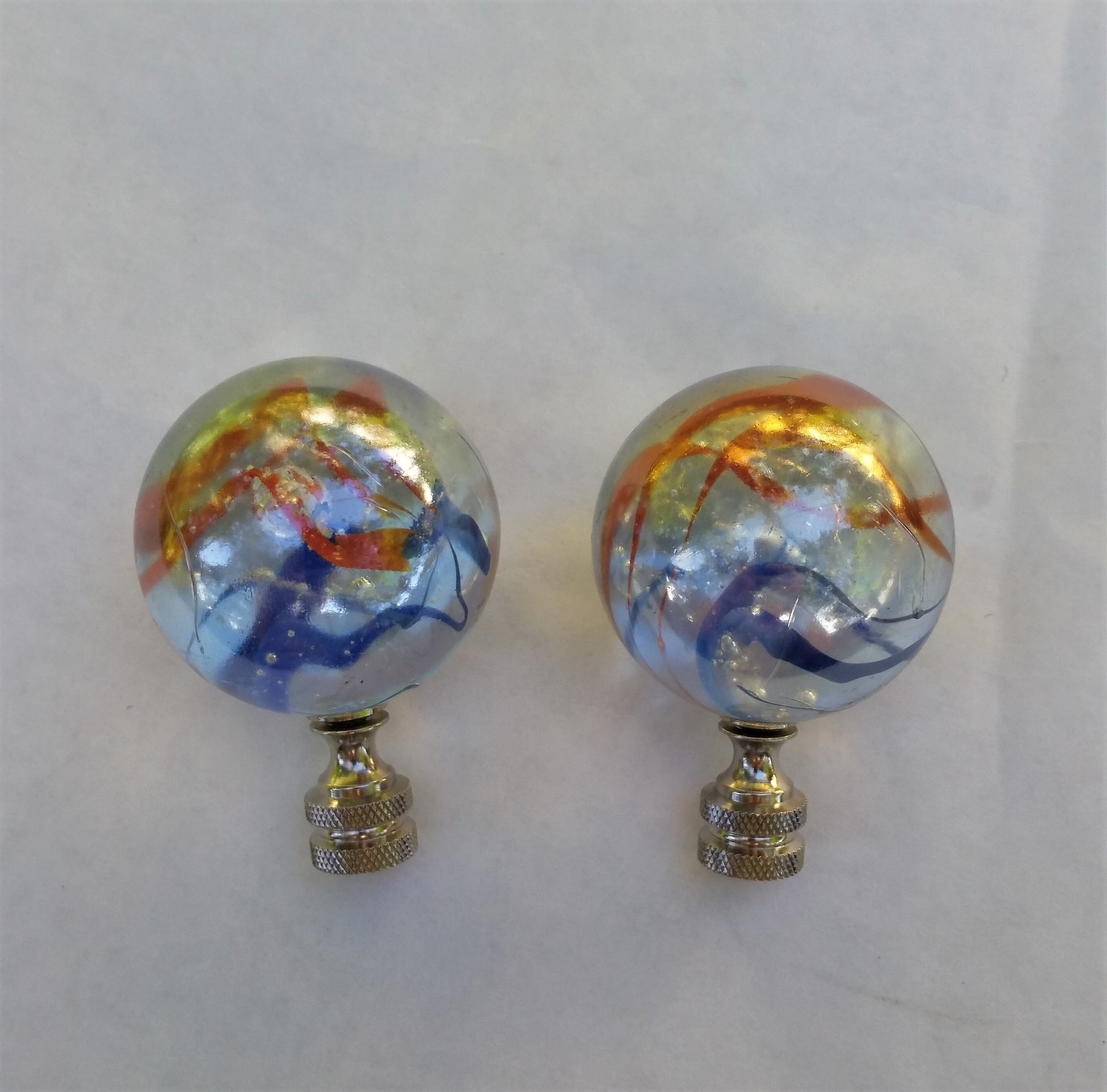 Large Iridescent Lamp Finial, Clear Red Blue