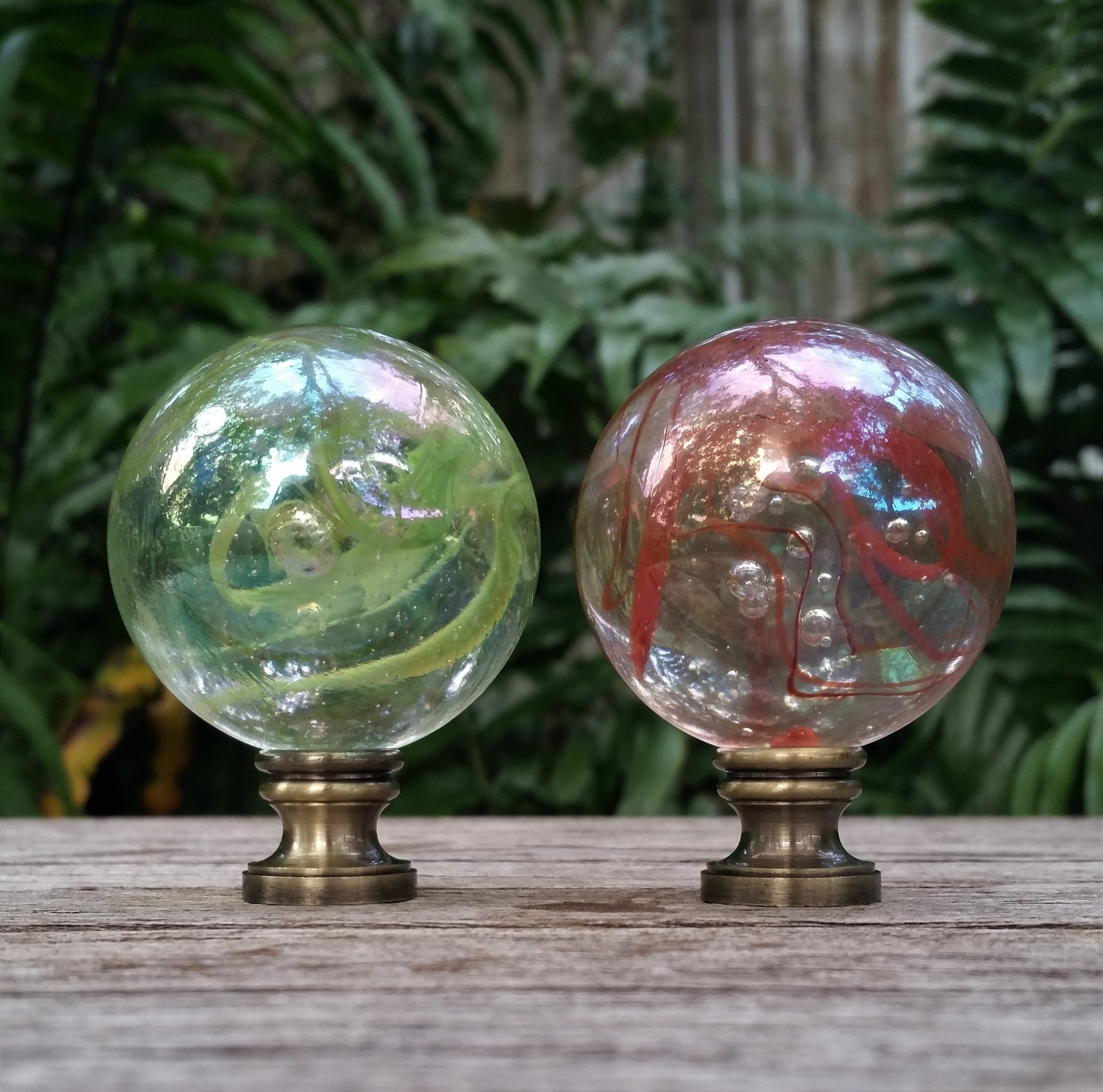 Large Iridescent Lamp Finial, Green or Red