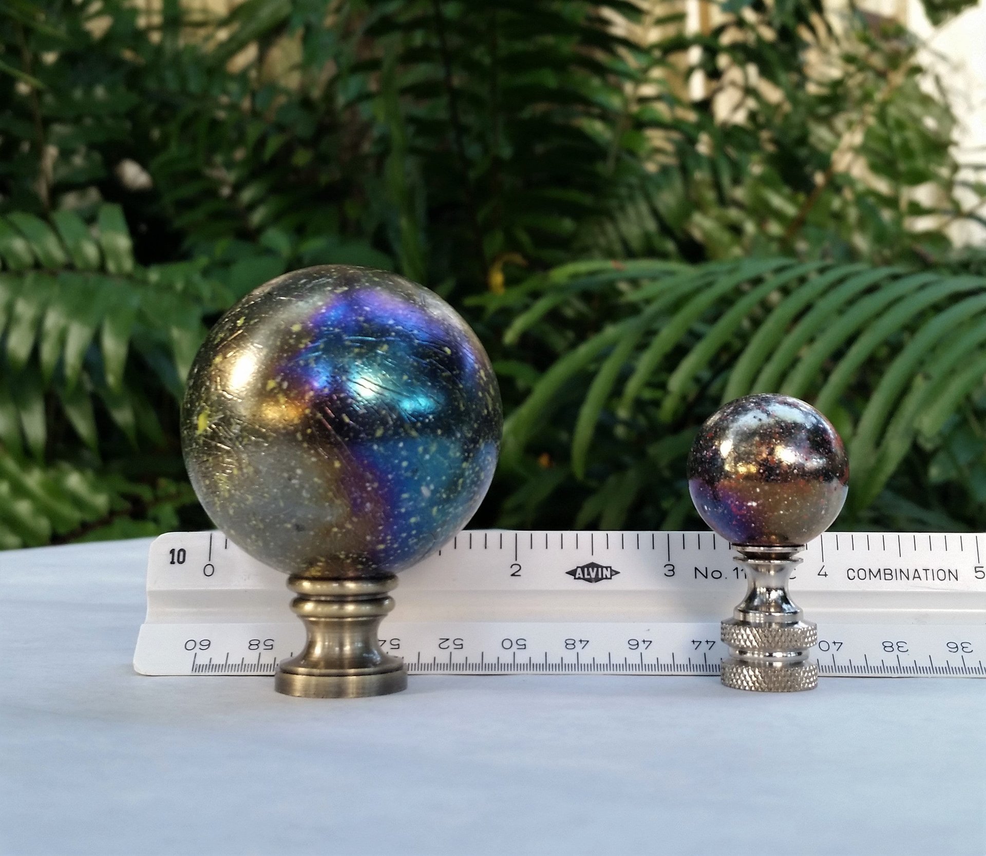 Iridescent Lamp Finial, Black with Blue or Red, Medium or Large