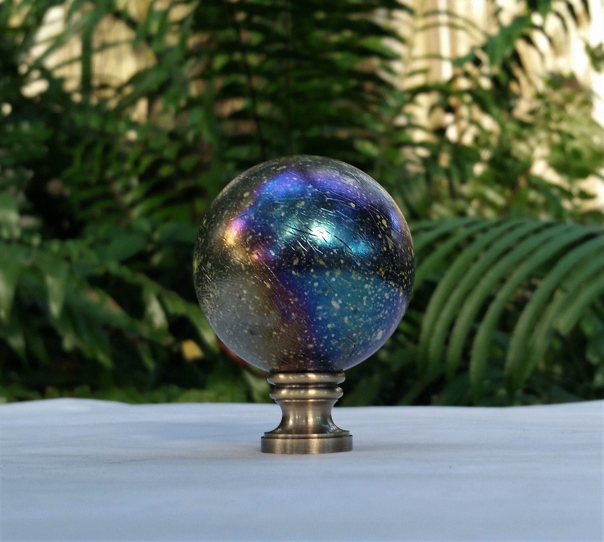 Iridescent Lamp Finial, Black with Blue or Red, Medium or Large