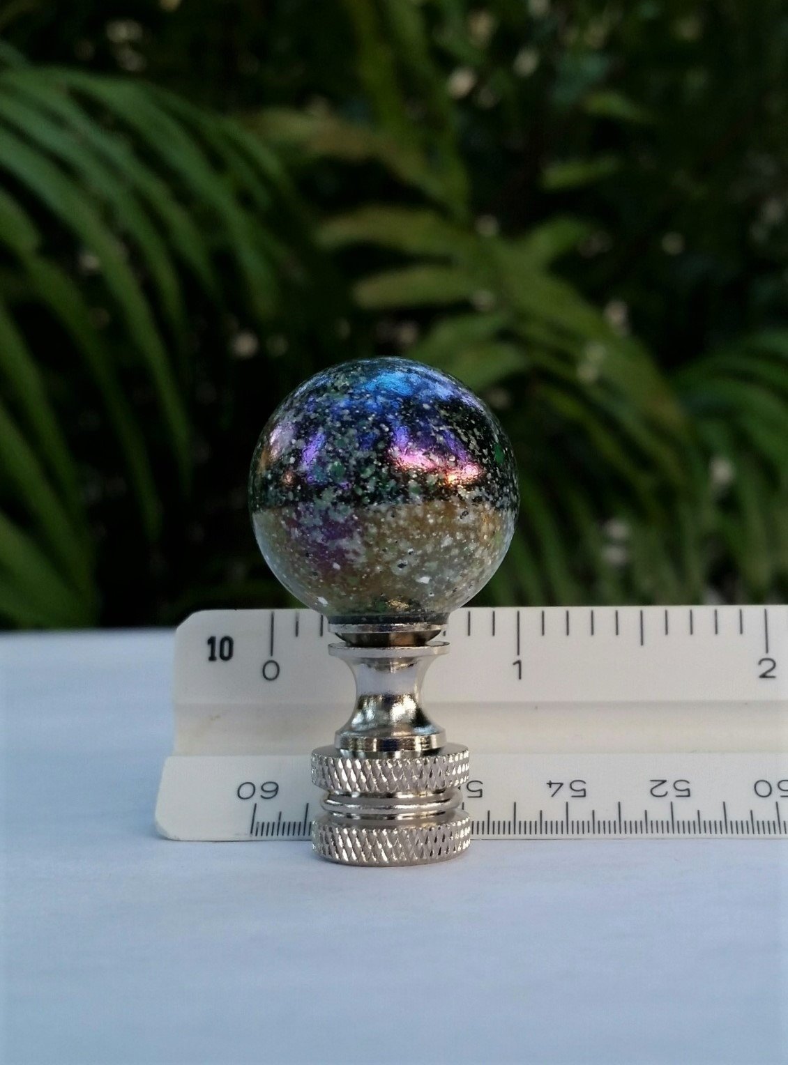 Iridescent Lamp Finial, Black with Blue or Red, Medium or Large