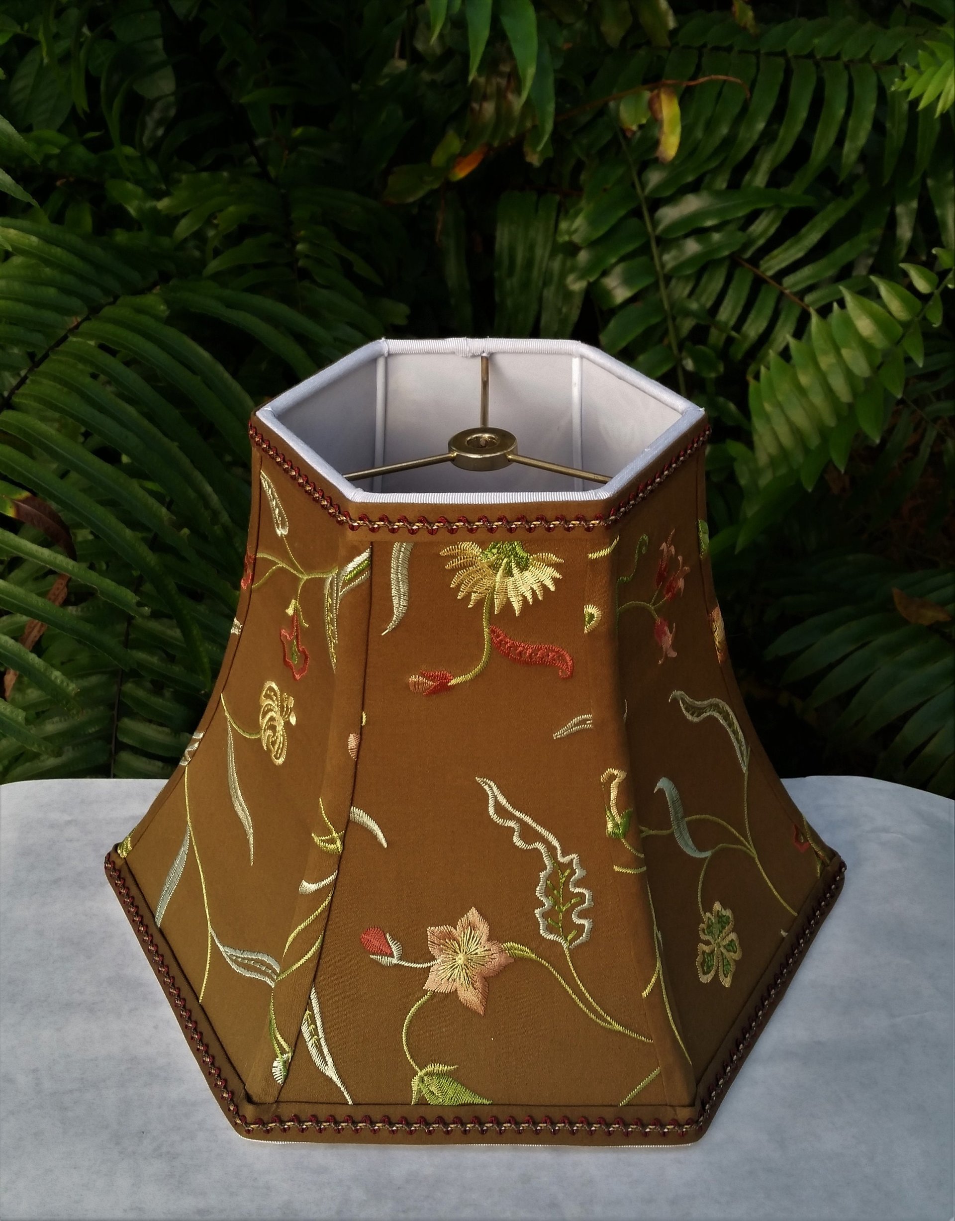 Floral Embroidered Lampshade, Brown Blue