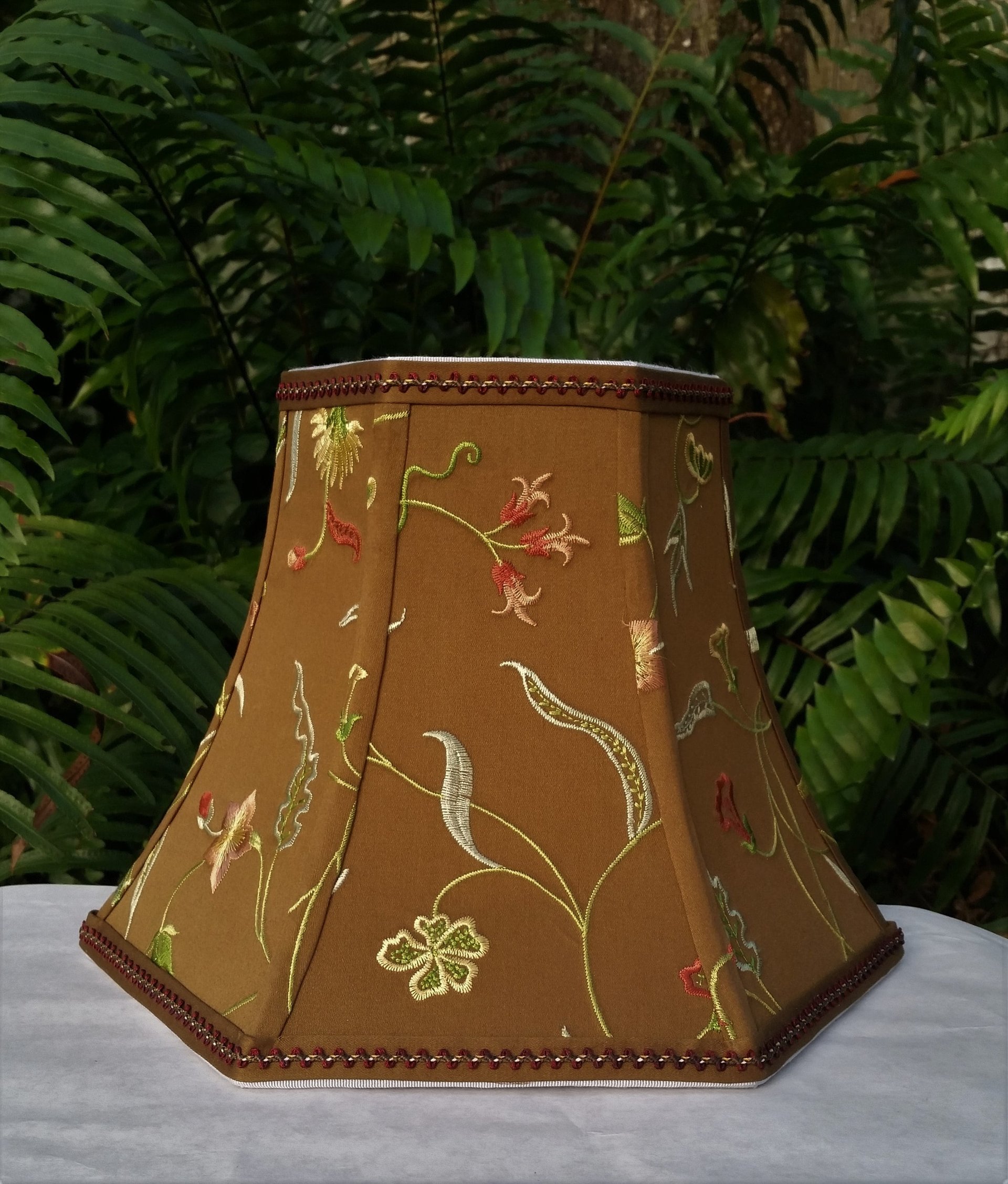 Floral Embroidered Lampshade, Brown Blue