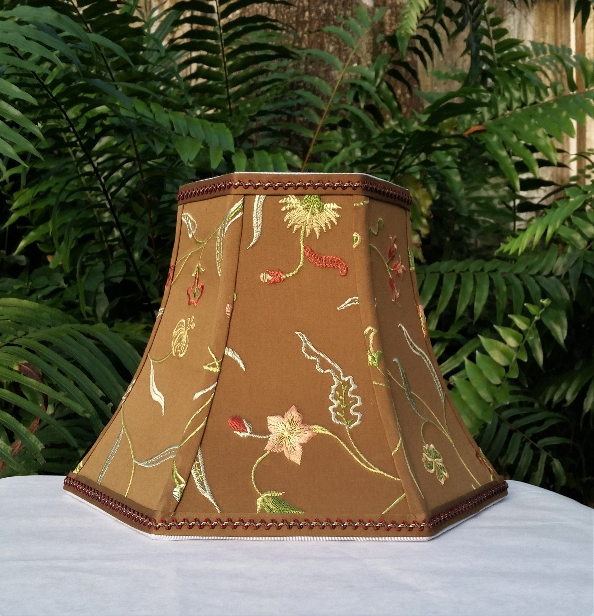 Floral Embroidered Lampshade, Brown Blue