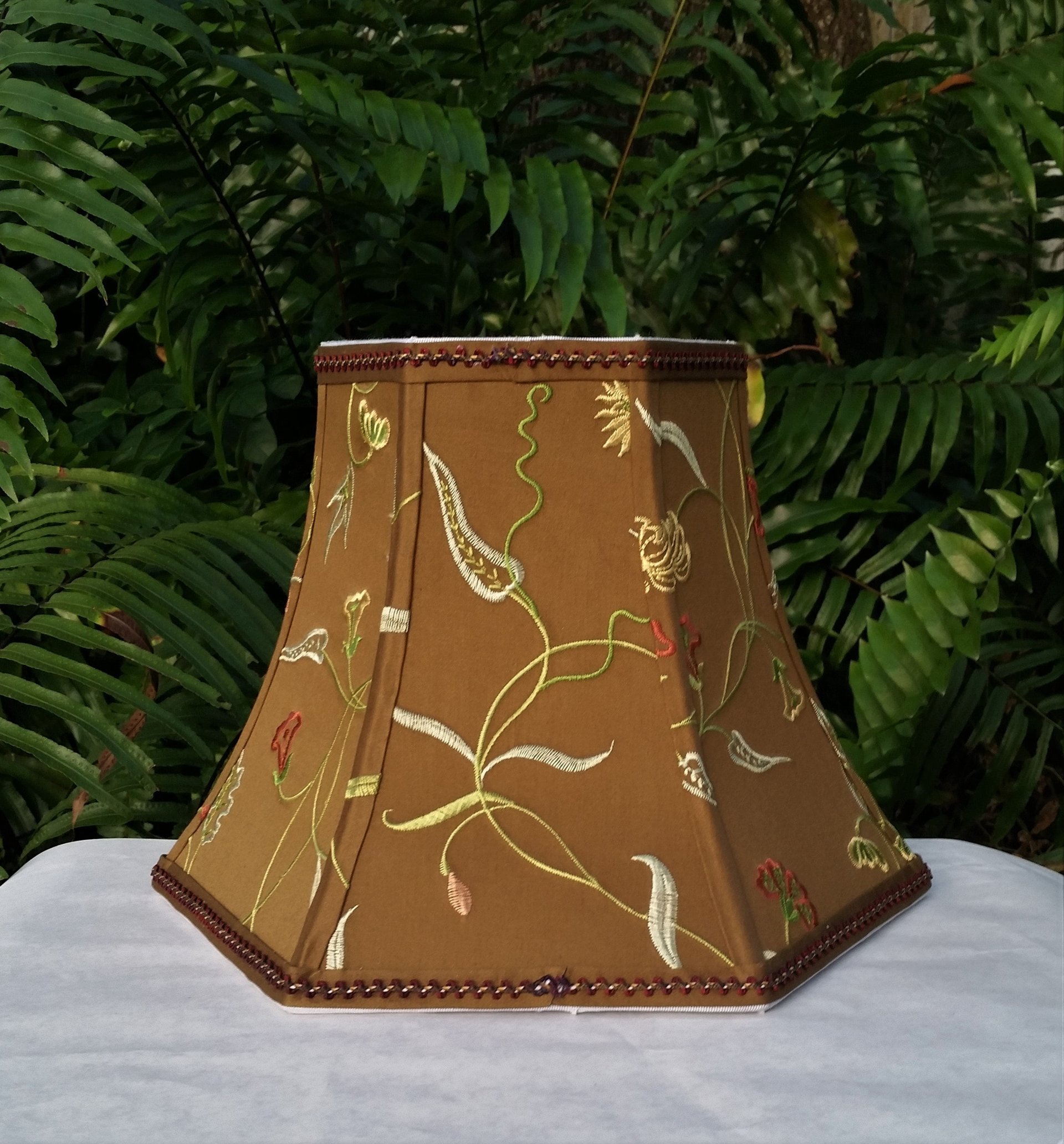 Floral Embroidered Lampshade, Brown Blue