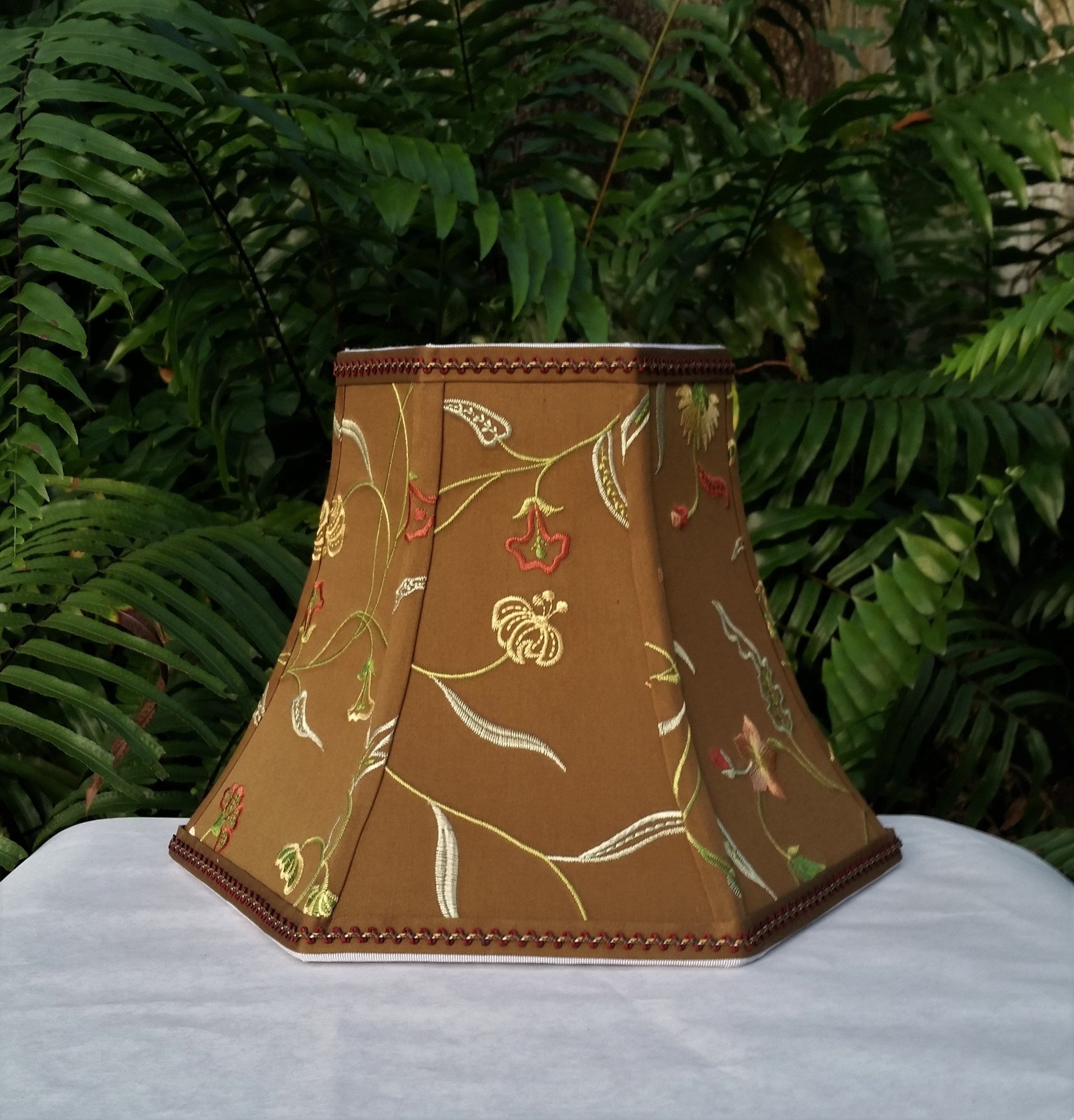 Floral Embroidered Lampshade, Brown Blue